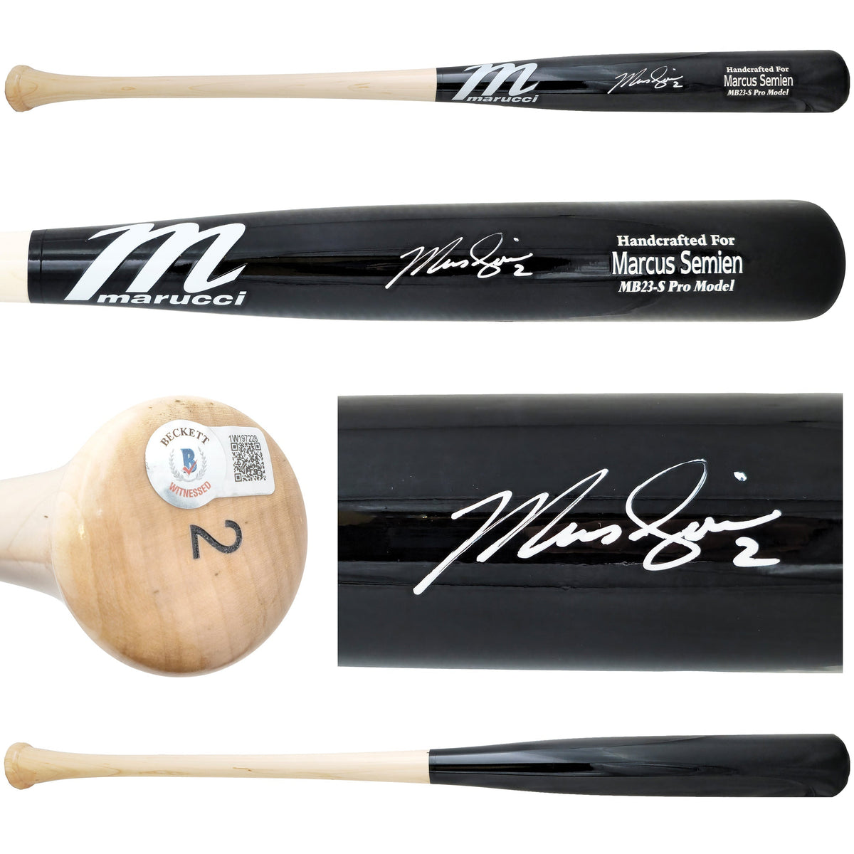 Marcus Semien Autographed Black & White Marucci Player Model Baseball Bat Texas Rangers Beckett Bas Witness