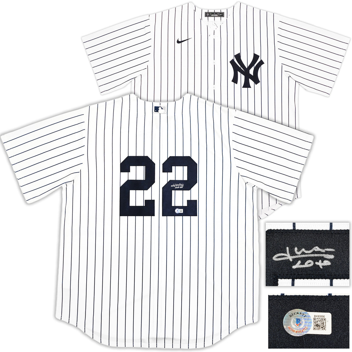 New York Yankees Juan Soto Autographed White Pinstripes Nike Jersey Size Xl Beckett Bas Qr