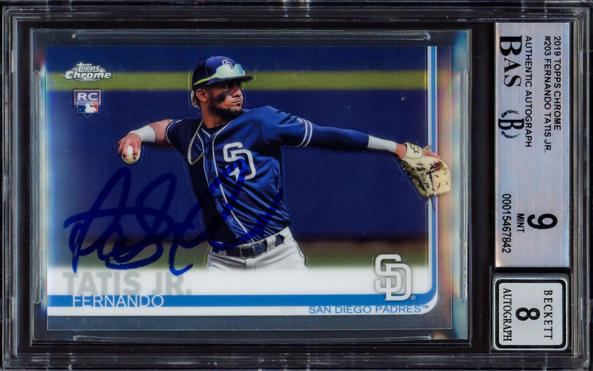 Fernando Tatis Jr. Autographed 2019 Topps Chrome Rookie Card #203 San Diego Padres BGS 9 Auto Grade Near Mint/Mint 8 Beckett Bas #15467842