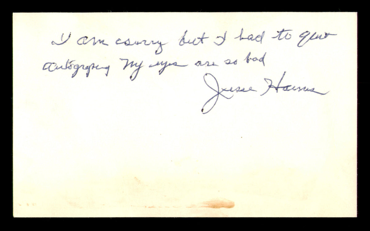 Jesse Haines Autographed 3X5 Index Card St. Louis Cardinals (Back Damage) Sku #213703