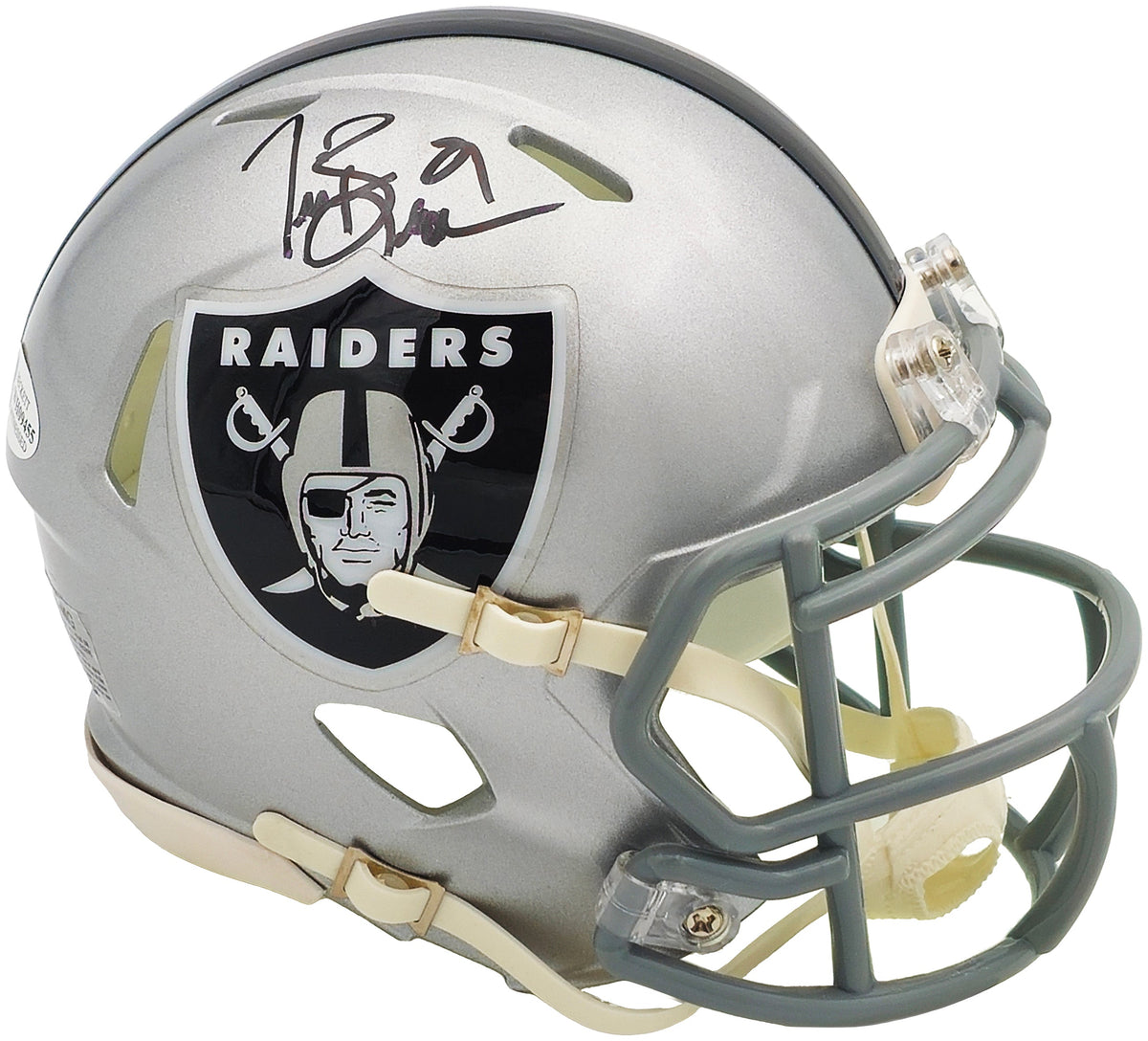 Tim Brown Autographed Los Angeles Raiders Silver Speed Mini Helmet Beckett Bas Witness