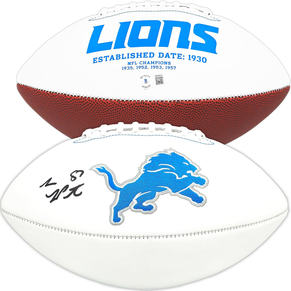 Sam Laporta Autographed Detroit Lions White Logo Football Beckett Bas Witness