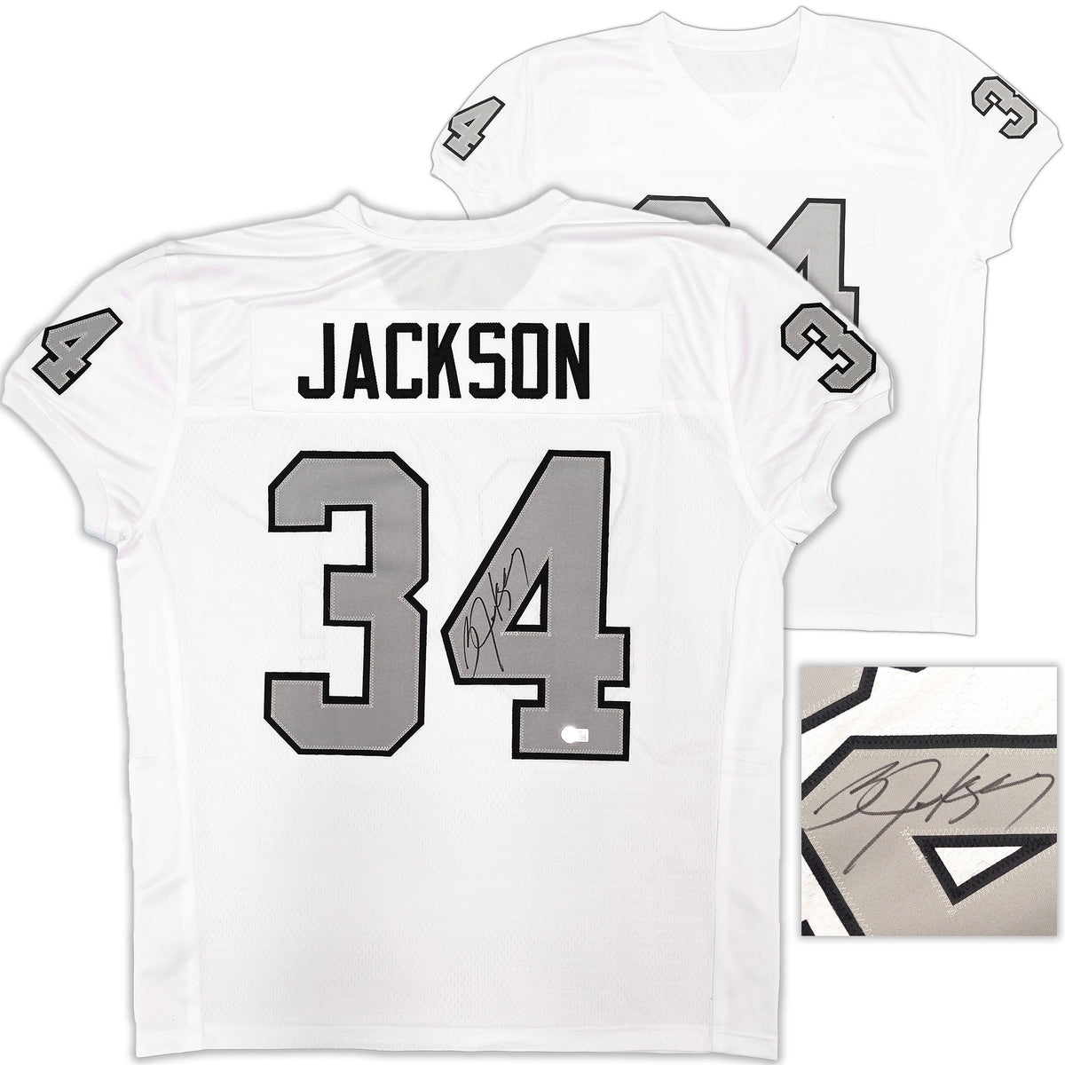Oakland Raiders Bo Jackson Autographed White Pro Cut Jersey Beckett Bas Witness