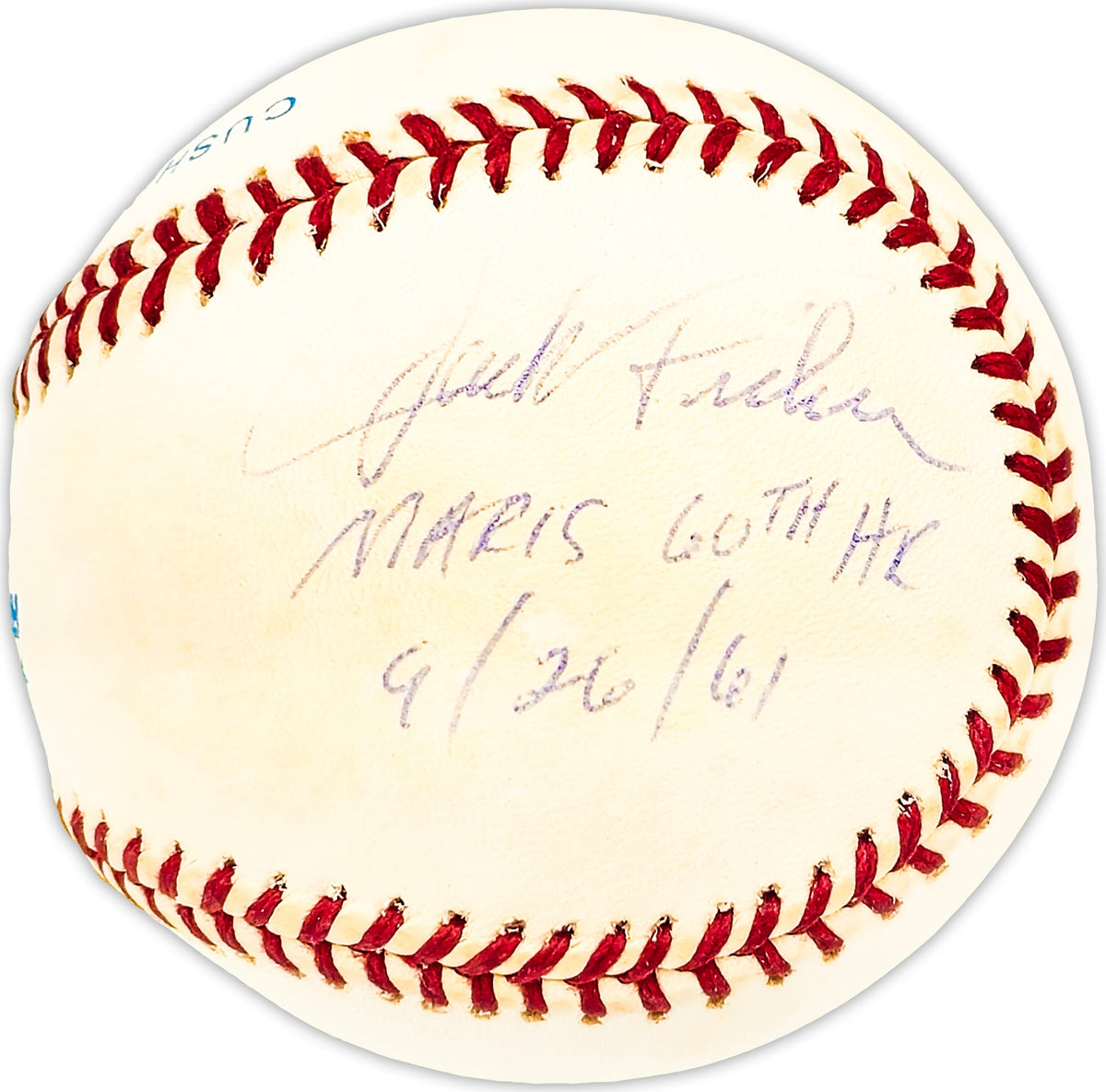 Jack Fisher & Tracy Stallard Autographed Official Al Baseball "Maris 60Th Hr 9/26/61 & Maris Record Hr 61 10/1/61" Beckett Bas Qr #Bm25564