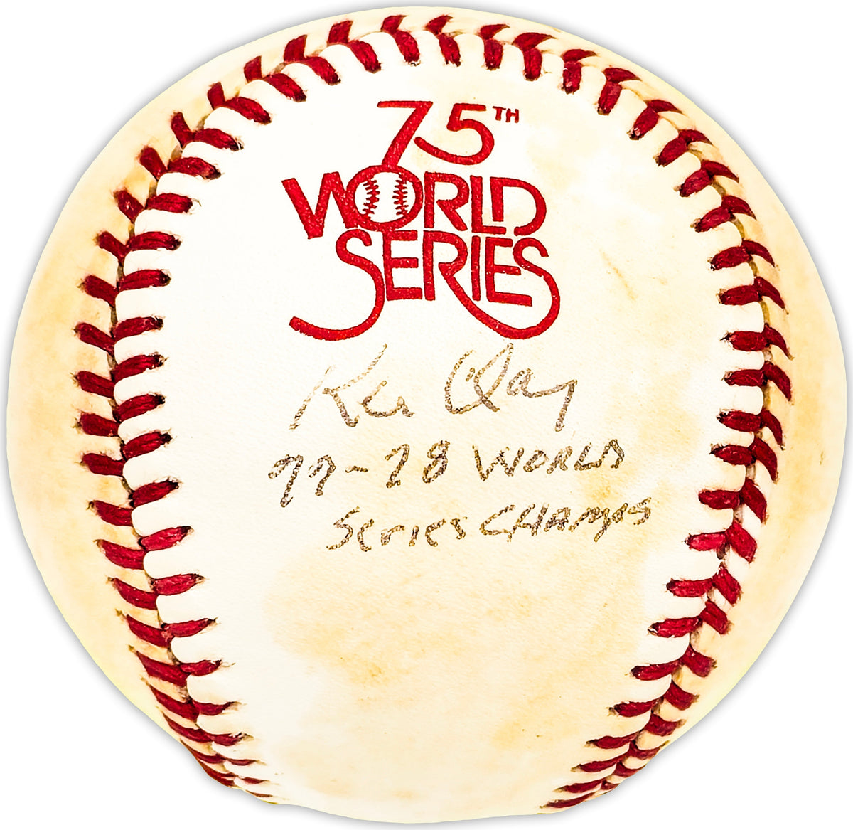 Ken Clay Autographed Official 1978 World Series Logo MLB Baseball New York Yankees "77078 World Series Champs" Beckett Bas Qr #Bm25604