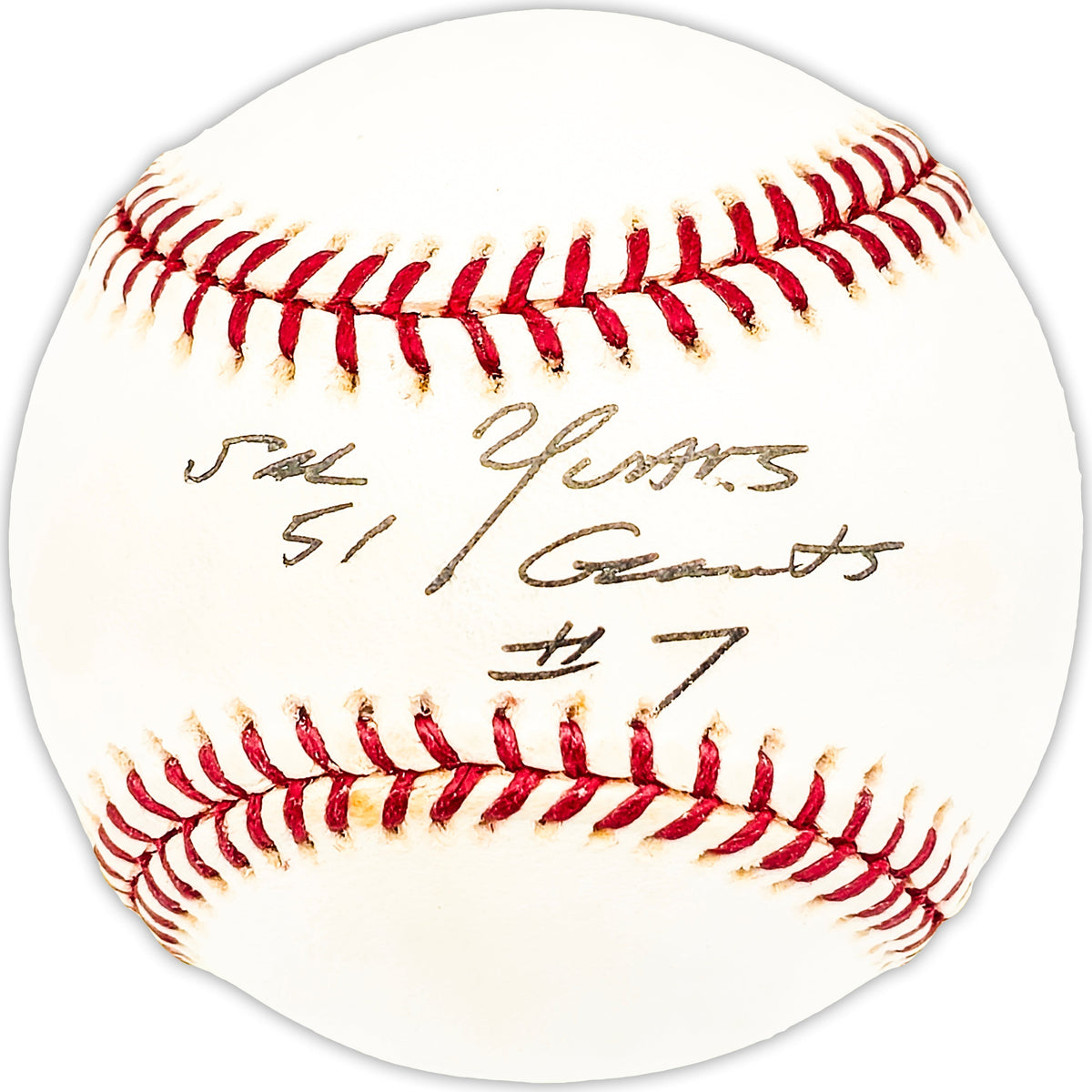 Sal Yvars Autographed Official Nl Baseball New York Giants "51 Giants #7" Beckett Bas Qr #Bm25338