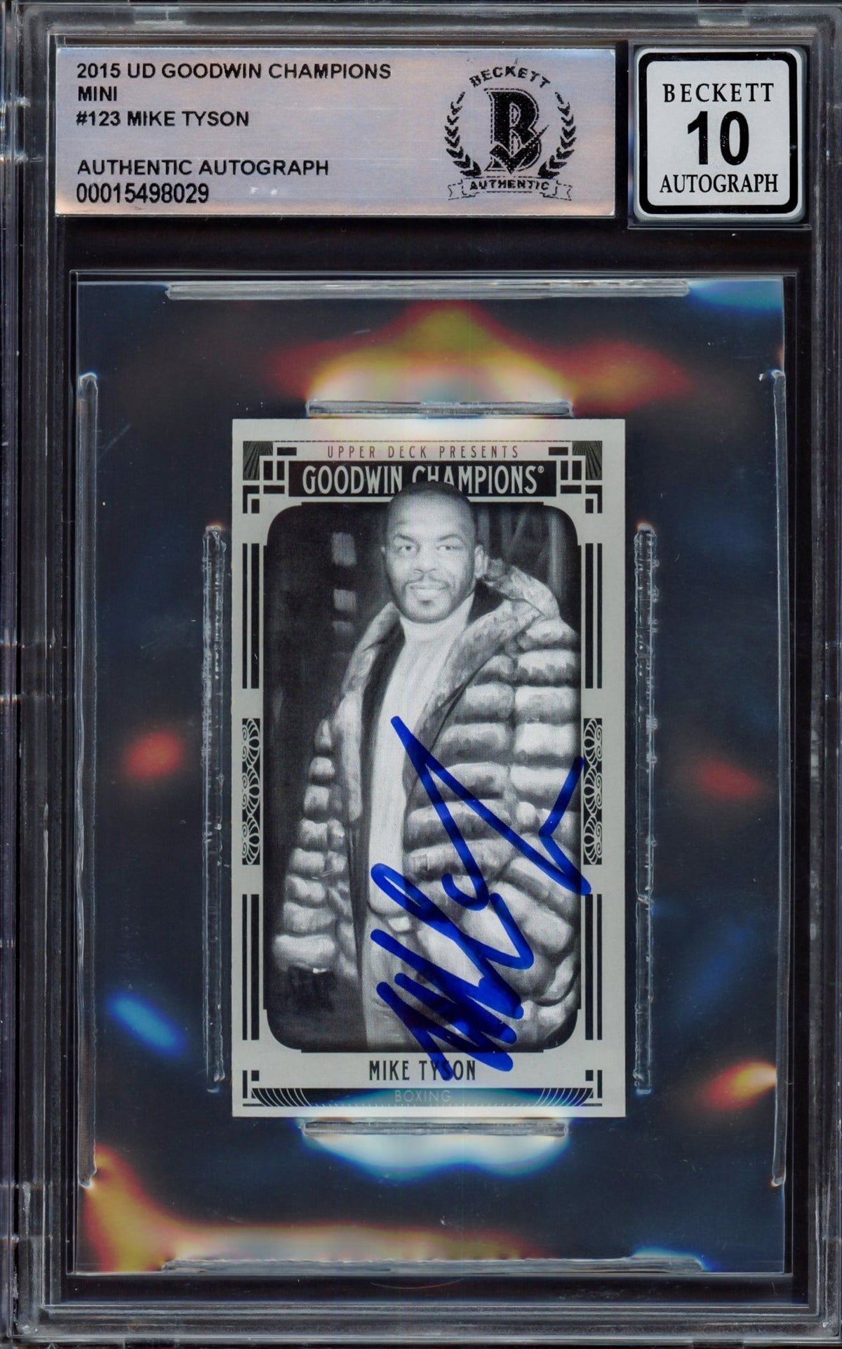 Mike Tyson Autographed 2015 Upper Deck Goodwin Champions Mini Card #123 Auto Grade Gem Mint 10 Beckett Bas #15498029