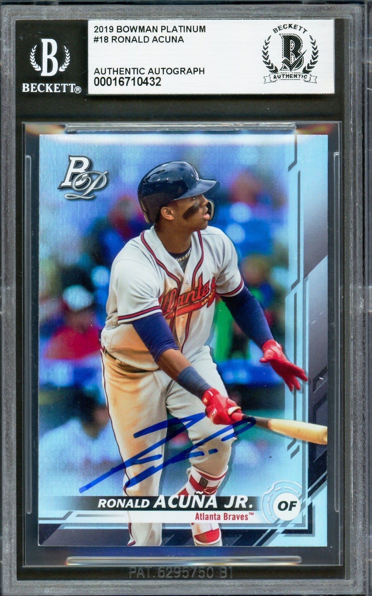 Ronald Acuna Jr. Autographed 2019 Bowman Platinum Card #18 Atlanta Braves Beckett Bas #16710432