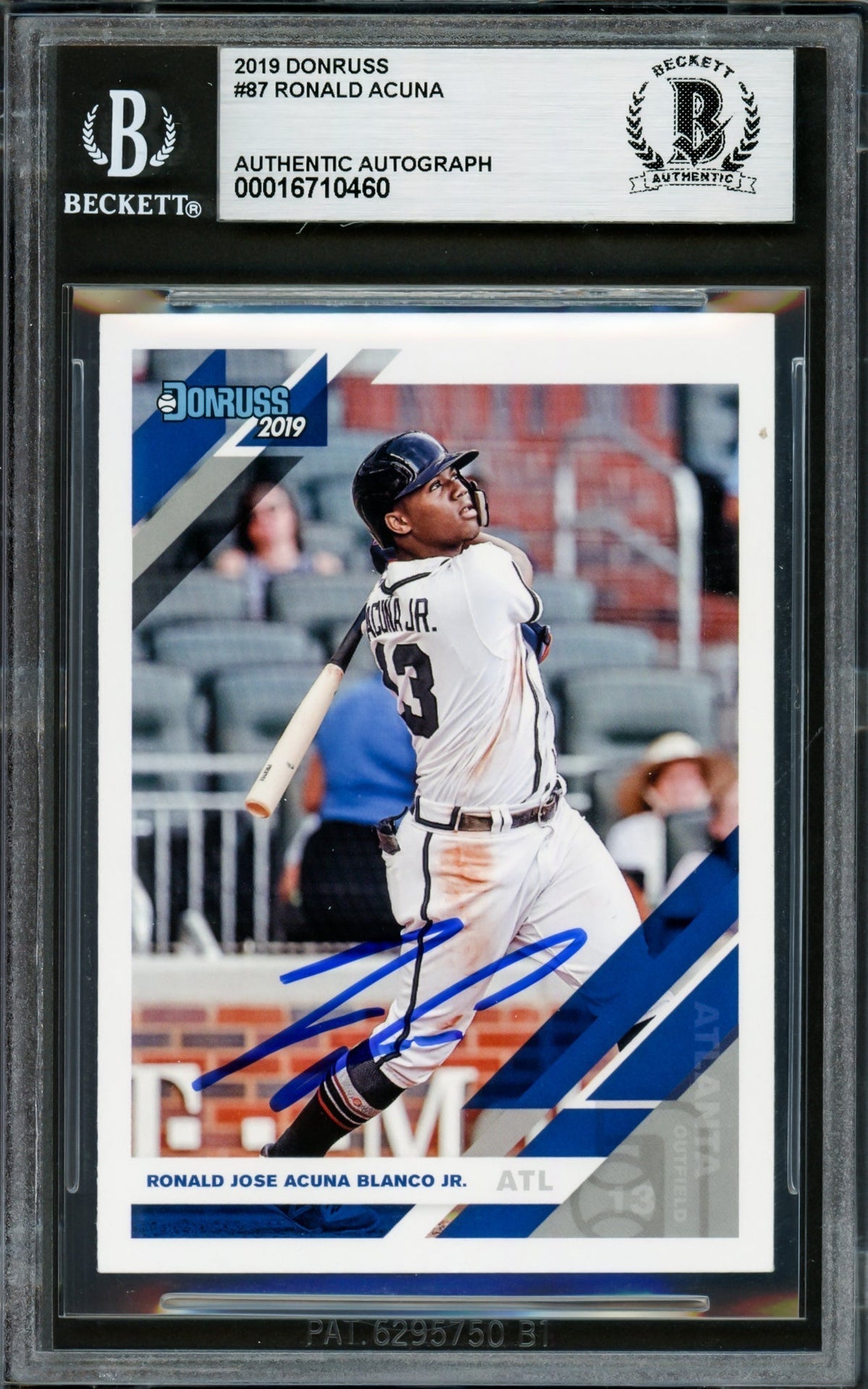 Ronald Acuna Jr. Autographed 2019 Donruss Card #87 Atlanta Braves Beckett Bas #16710460