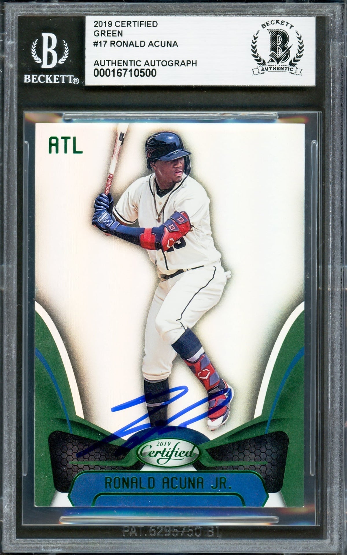 Ronald Acuna Jr. Autographed 2019 Panini Certified Green Card #17 Atlanta Braves Beckett Bas #16710500