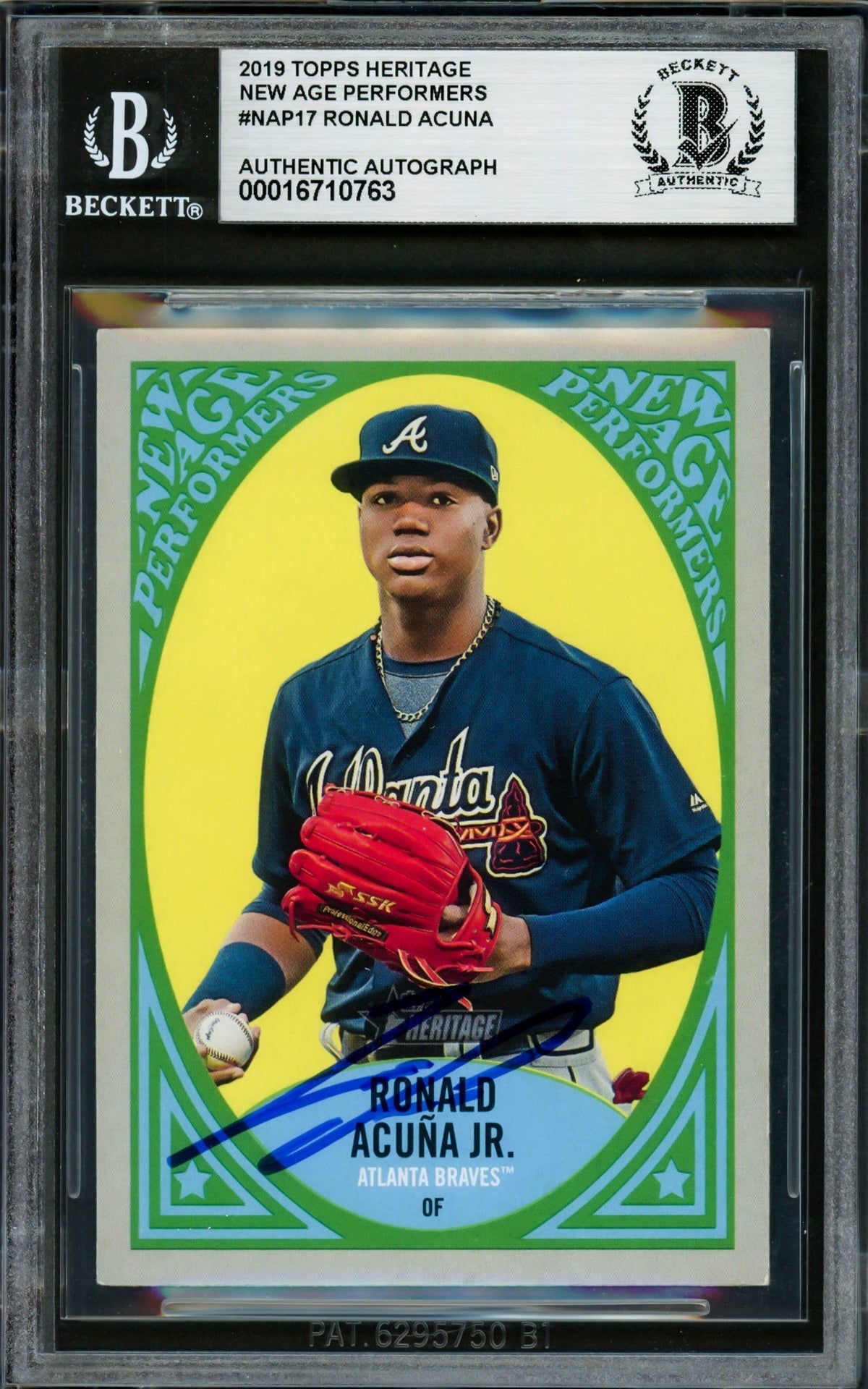 Ronald Acuna Jr. Autographed 2019 Topps Heritage New Age Performers Card #Nap17 Atlanta Braves Beckett Bas #16710763