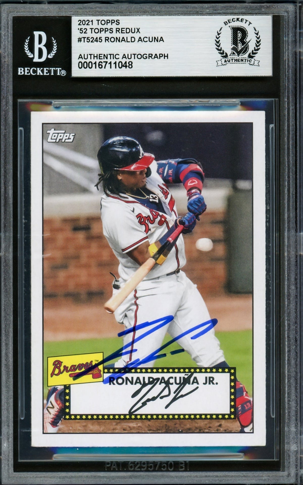 Ronald Acuna Jr. Autographed 2021 Topps 1952 Redux Card #T52-45 Atlanta Braves Beckett Bas #16711048