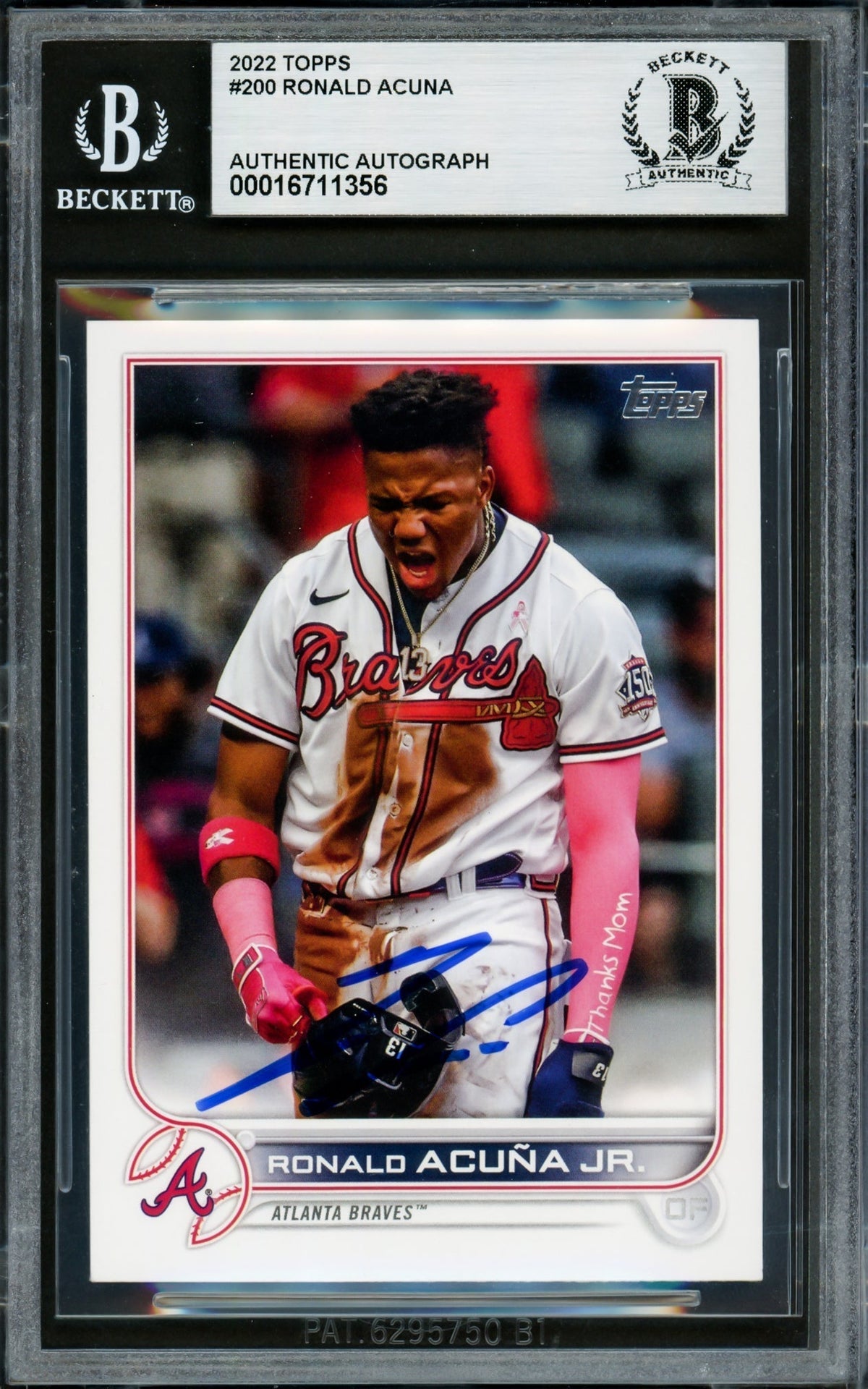 Ronald Acuna Jr. Autographed 2022 Topps Card #200 Atlanta Braves Beckett Bas #16711356