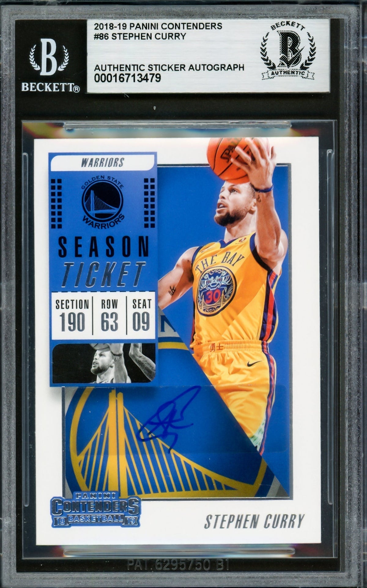 Stephen Curry Autographed 2018-19 Playoff Contenders Card #86 Golden State Warriors Beckett Bas #16713479