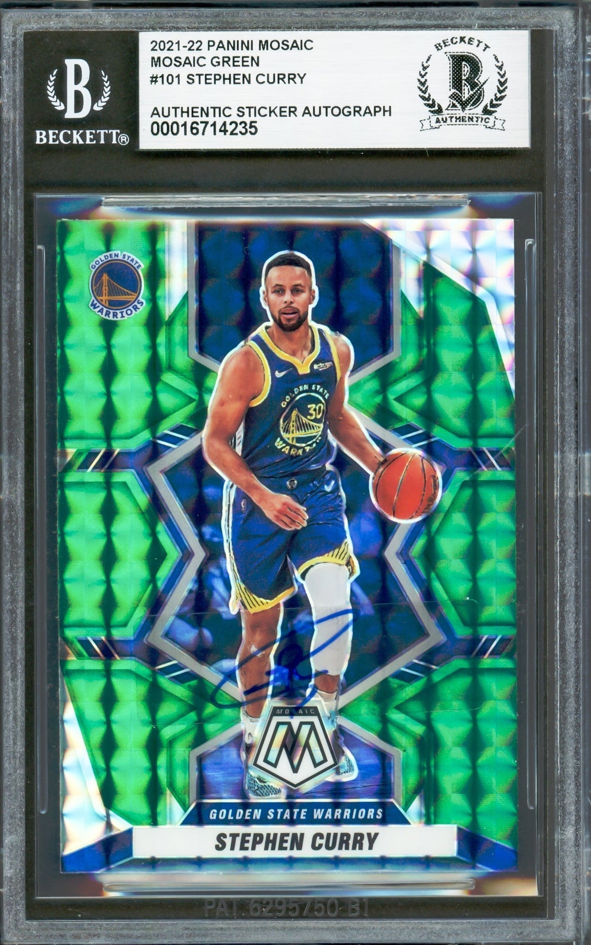 Stephen Curry Autographed 2021-22 Panini Mosaic Green Prizm Card #101 Golden State Warriors Beckett Bas #16714235
