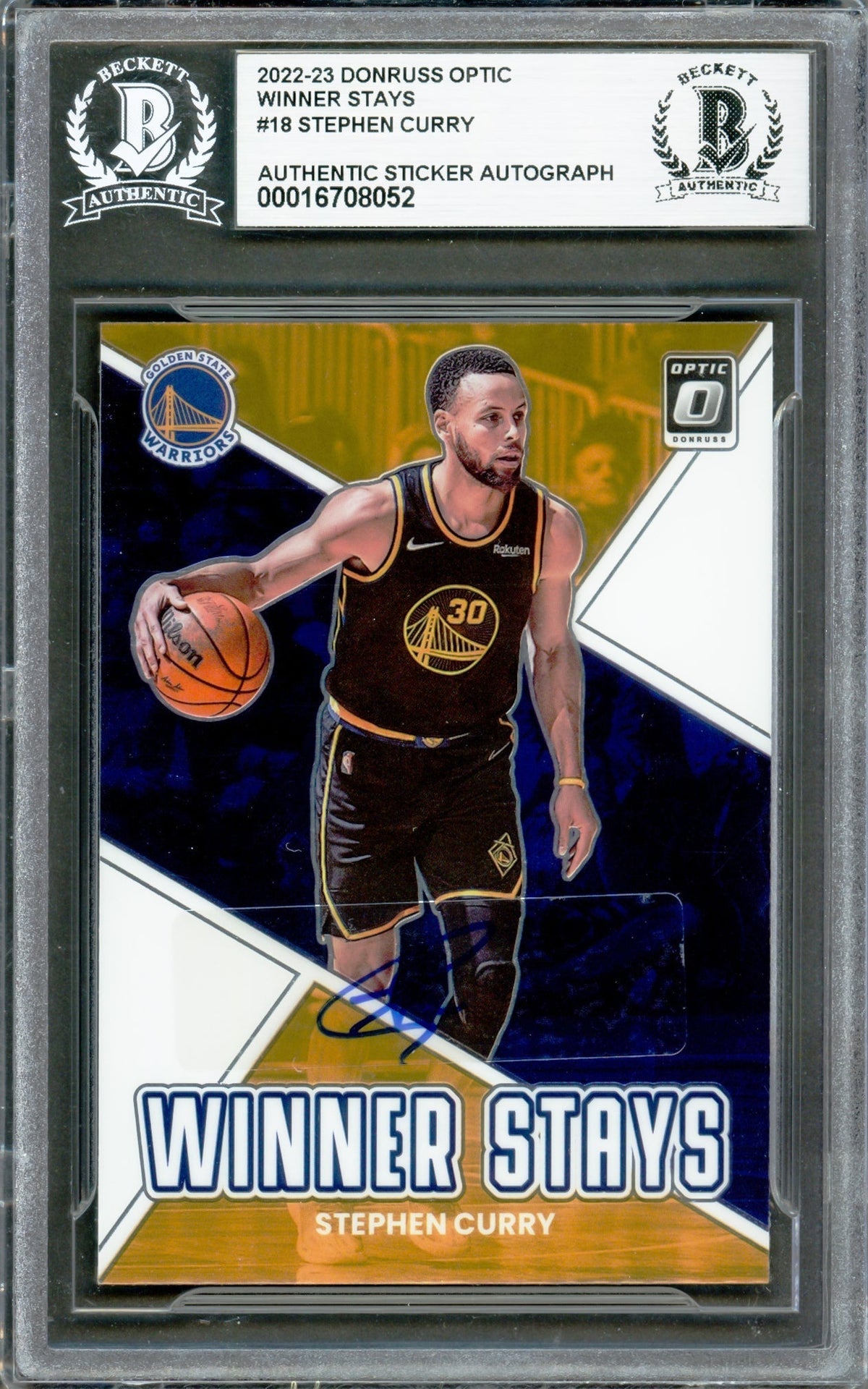 Stephen Curry Autographed 2022-23 Donruss Optic Winner Stays Card #18 Golden State Warriors Beckett Bas #16708052