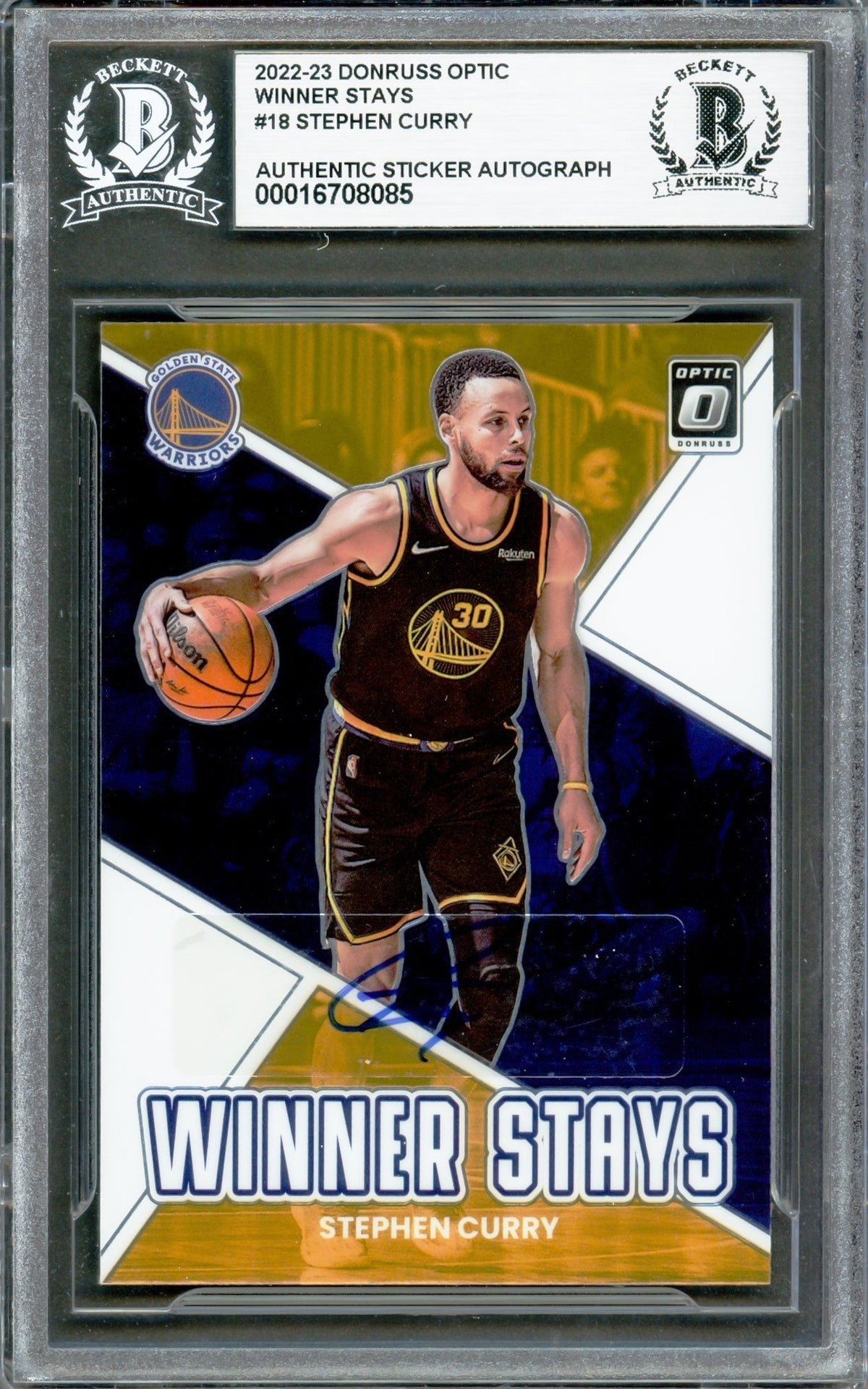 Stephen Curry Autographed 2022-23 Donruss Optic Winner Stays Card #18 Golden State Warriors Beckett Bas #16708085