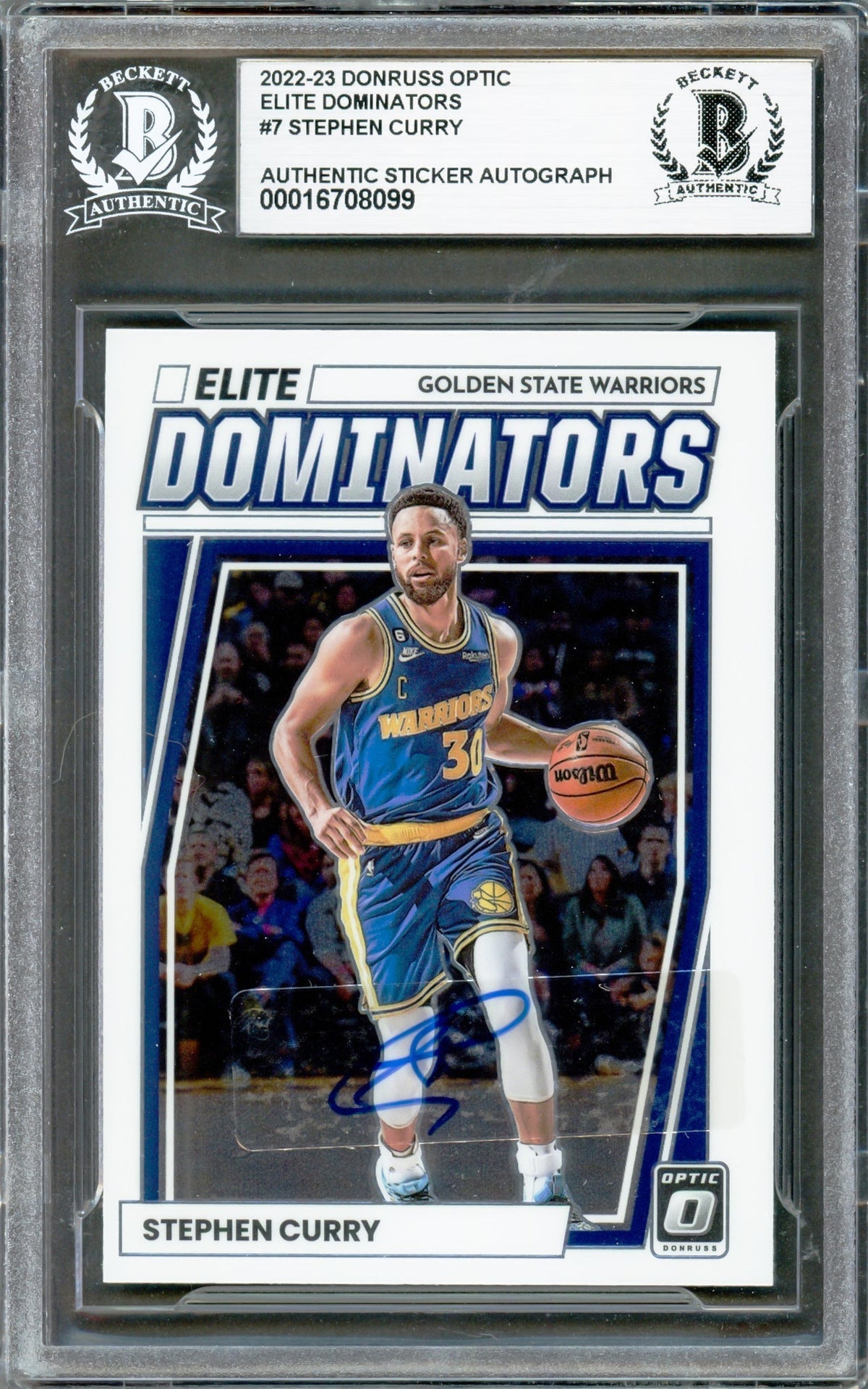 Stephen Curry Autographed 2022-23 Donruss Optic Elite Dominators Card #7 Golden State Warriors Beckett Bas #16708099