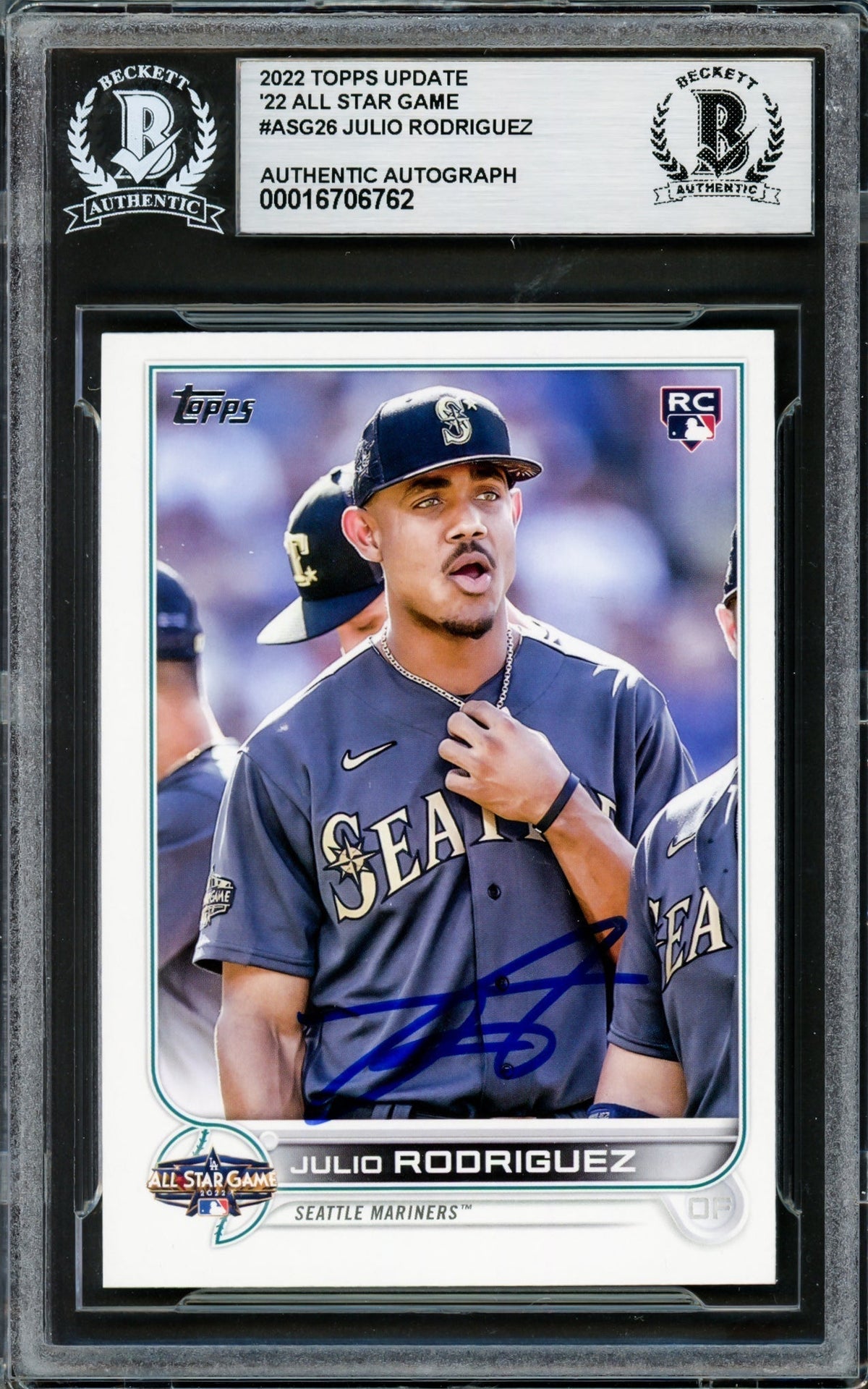 Julio Rodriguez Autographed 2022 Topps Update All Star Rookie Card #Asg26 Seattle Mariners Beckett Bas #16706762