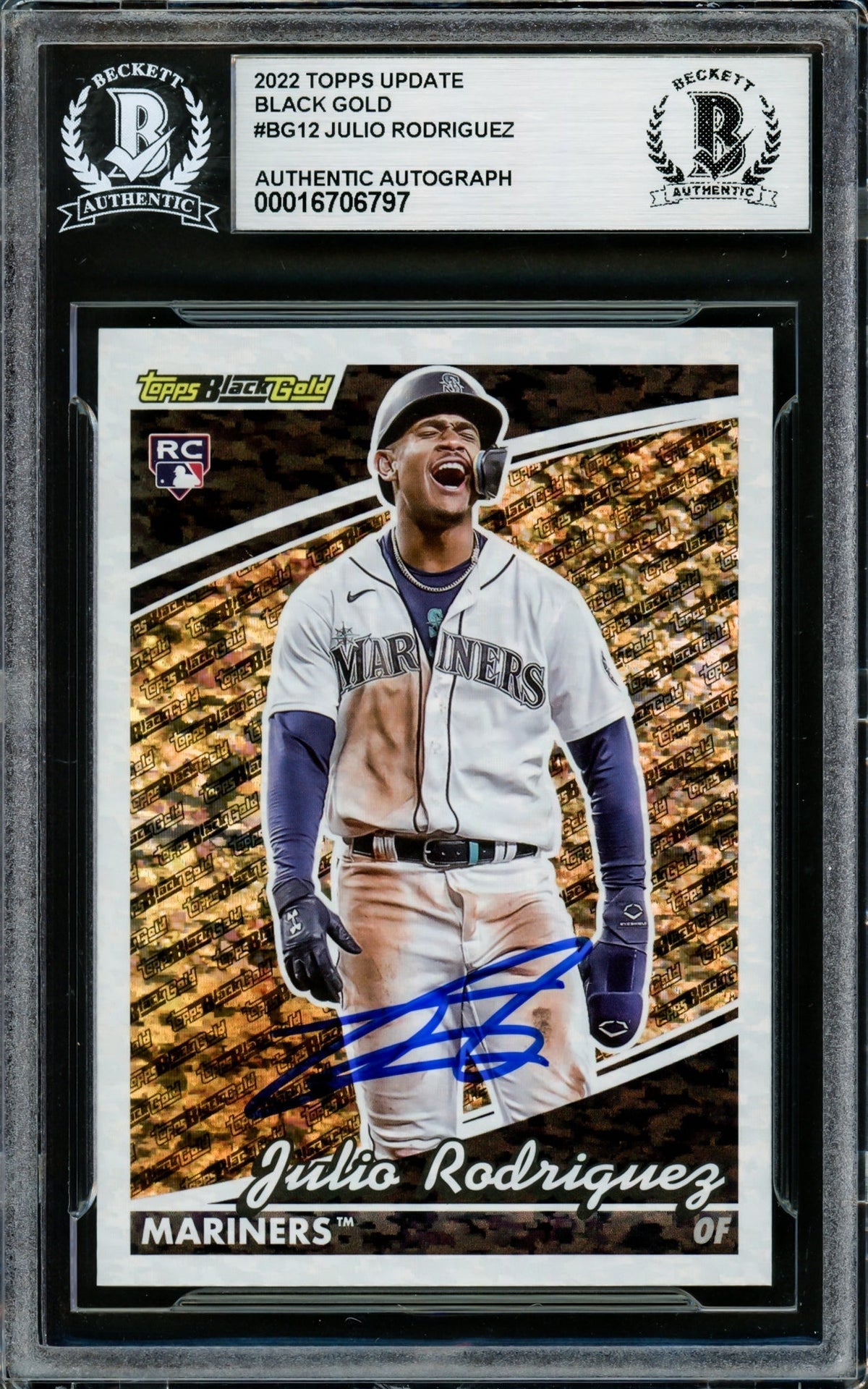 Julio Rodriguez Autographed 2022 Topps Black Gold Rookie Card #Bg12 Seattle Mariners Beckett Bas #16706797