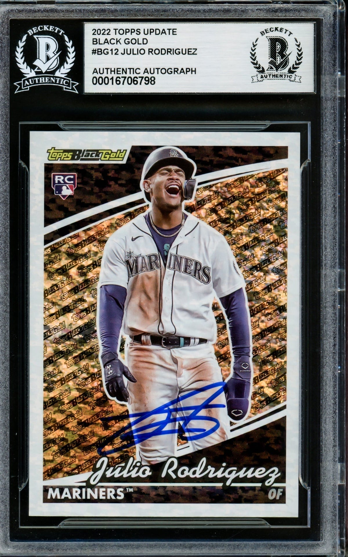 Julio Rodriguez Autographed 2022 Topps Black Gold Rookie Card #Bg12 Seattle Mariners Beckett Bas #16706798