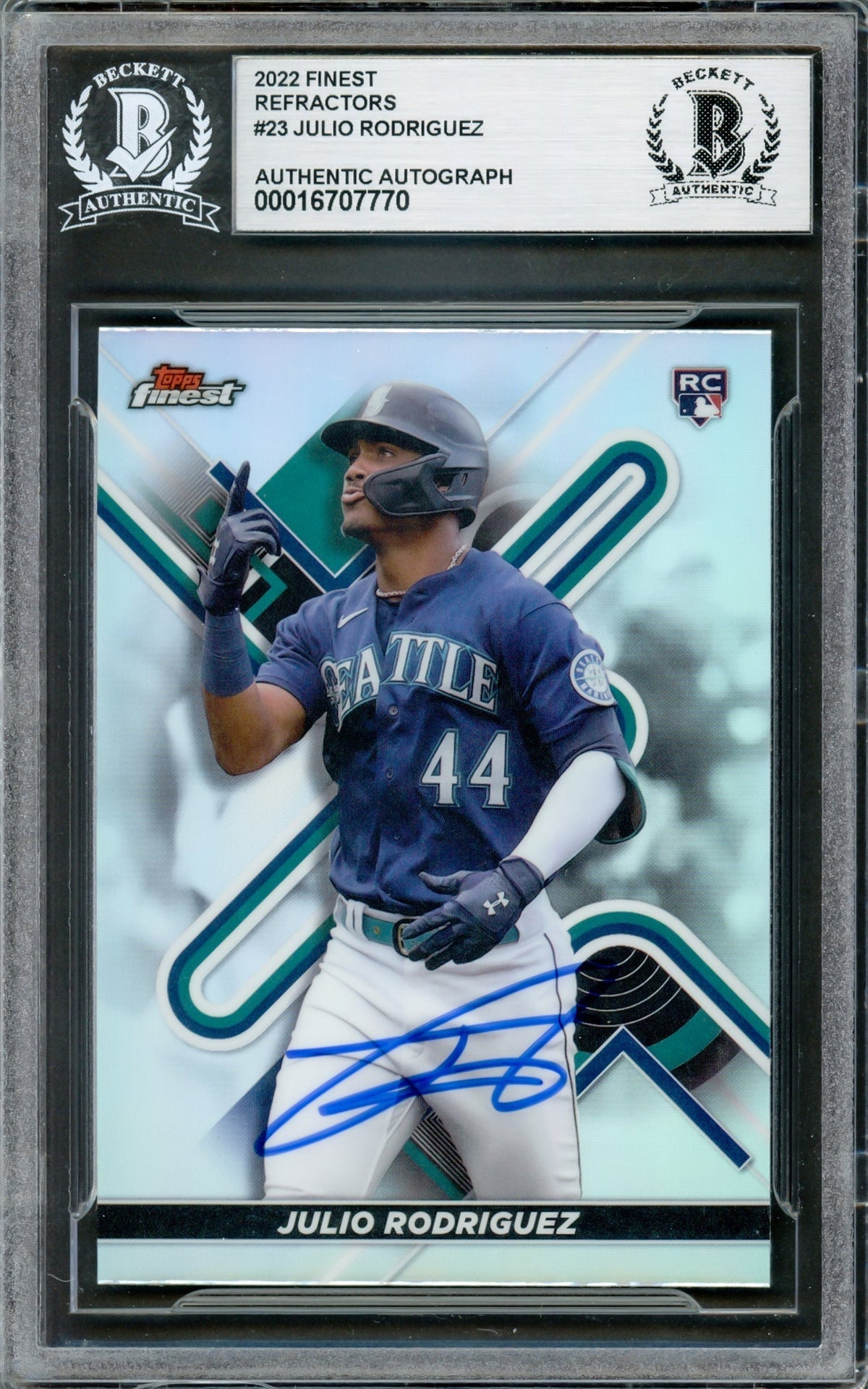 Julio Rodriguez Autographed 2022 Topps Finest Refractor Rookie Card #23 Seattle Mariners Beckett Bas #16707770