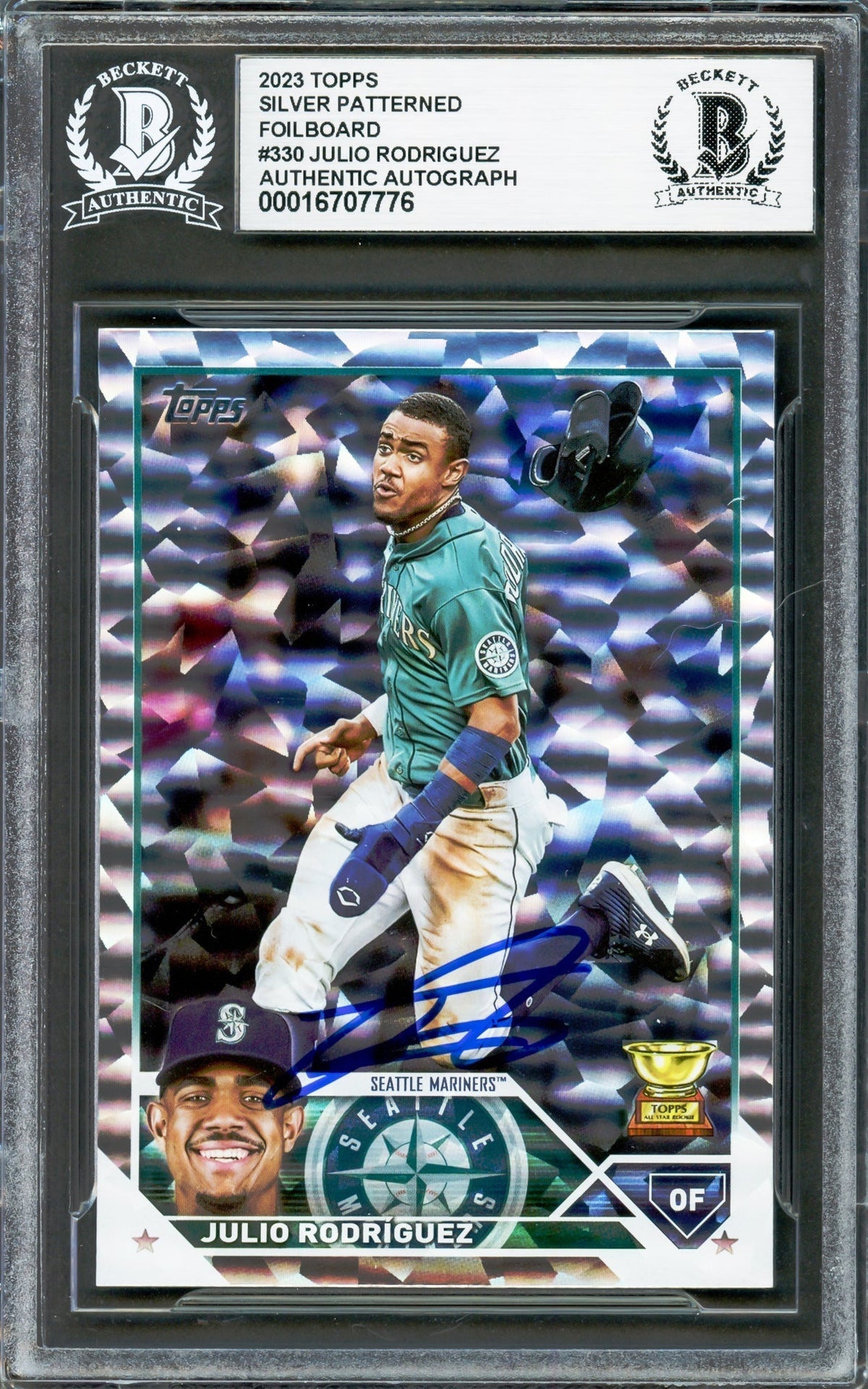 Julio Rodriguez Autographed 2023 Topps Silver Foil Card #330 Seattle Mariners Beckett Bas #16707776