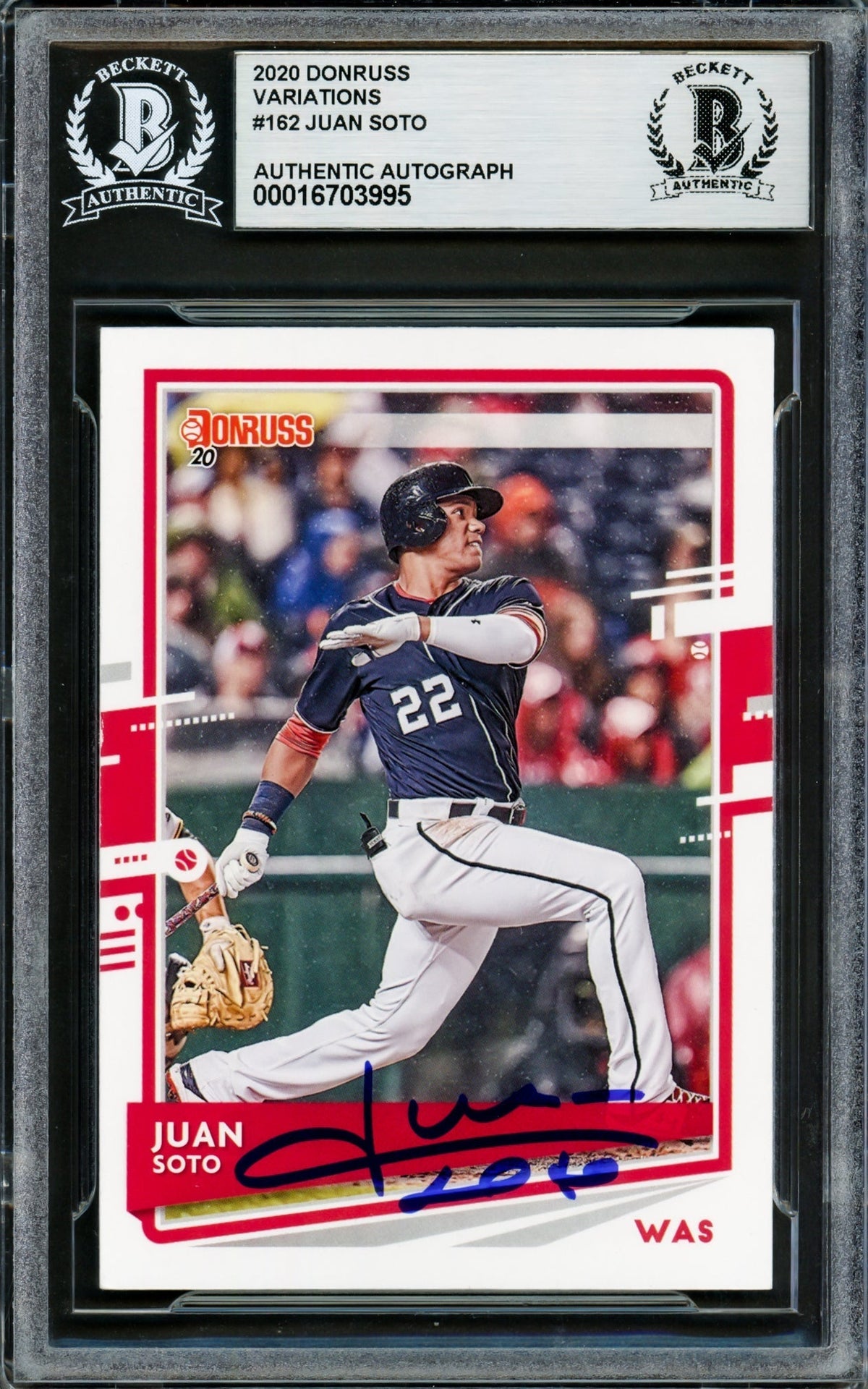 Juan Soto Autographed 2020 Donruss Variations Card #162 New York Yankees Beckett Bas #16703995
