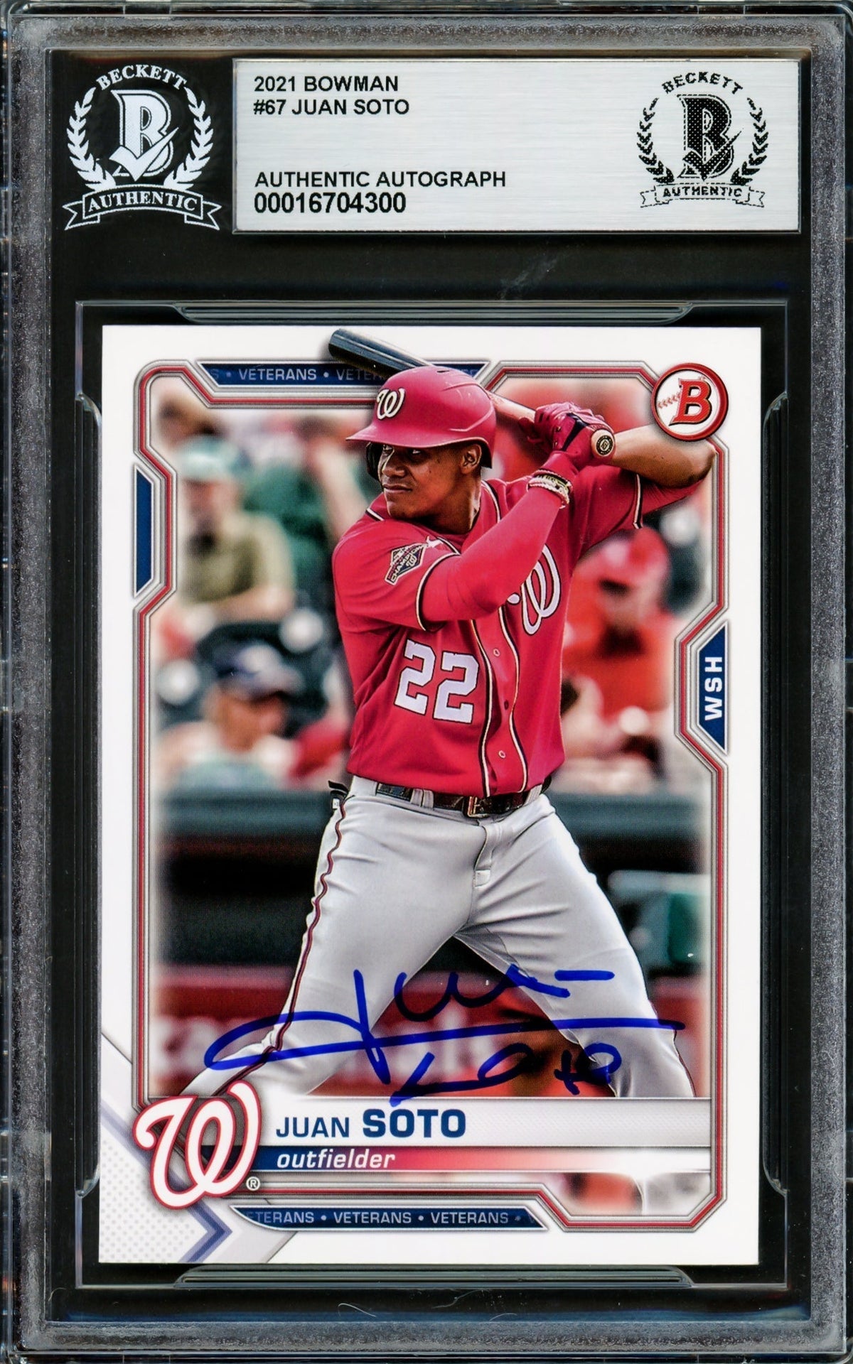 Juan Soto Autographed 2021 Bowman Card #67 New York Yankees Beckett Bas #16704300