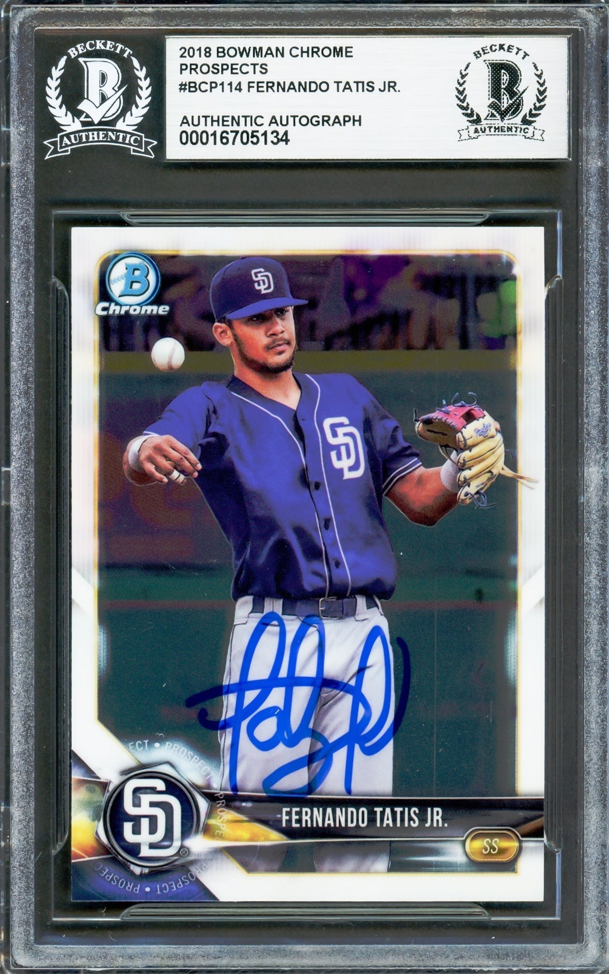 Fernando Tatis Jr. Autographed 2018 Bowman Chrome Rookie Card #Bcp114 San Diego Padres Beckett Bas #16705134