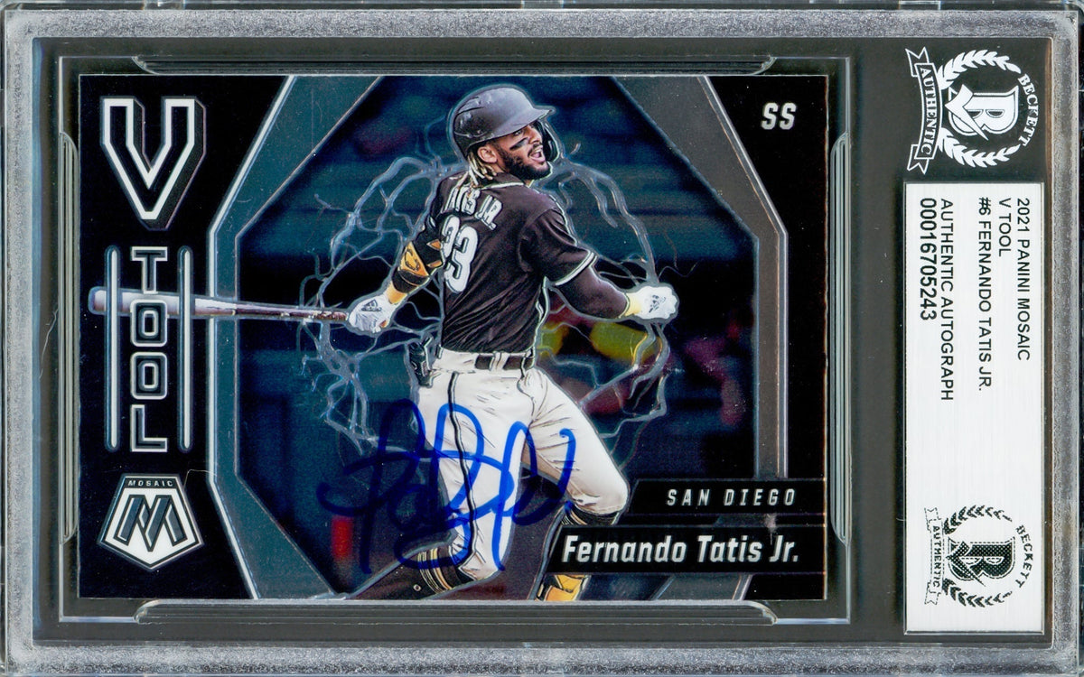 Fernando Tatis Jr. Autographed 2021 Panini Mosaic V Tool Card #Vt6 San Diego Padres Beckett Bas #16705423