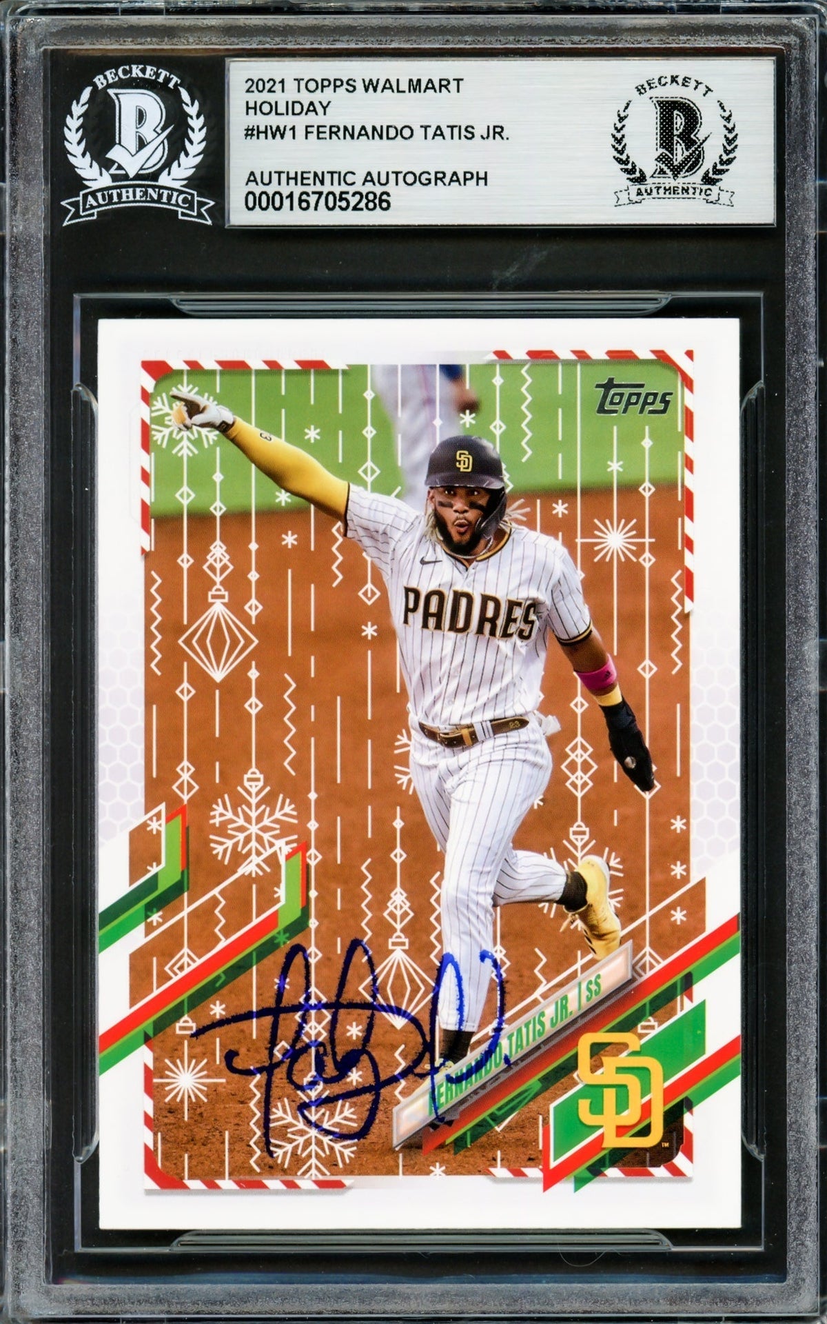 Fernando Tatis Jr. Autographed 2021 Topps Holiday Card #Hw1 San Diego Padres Beckett Bas #16705286