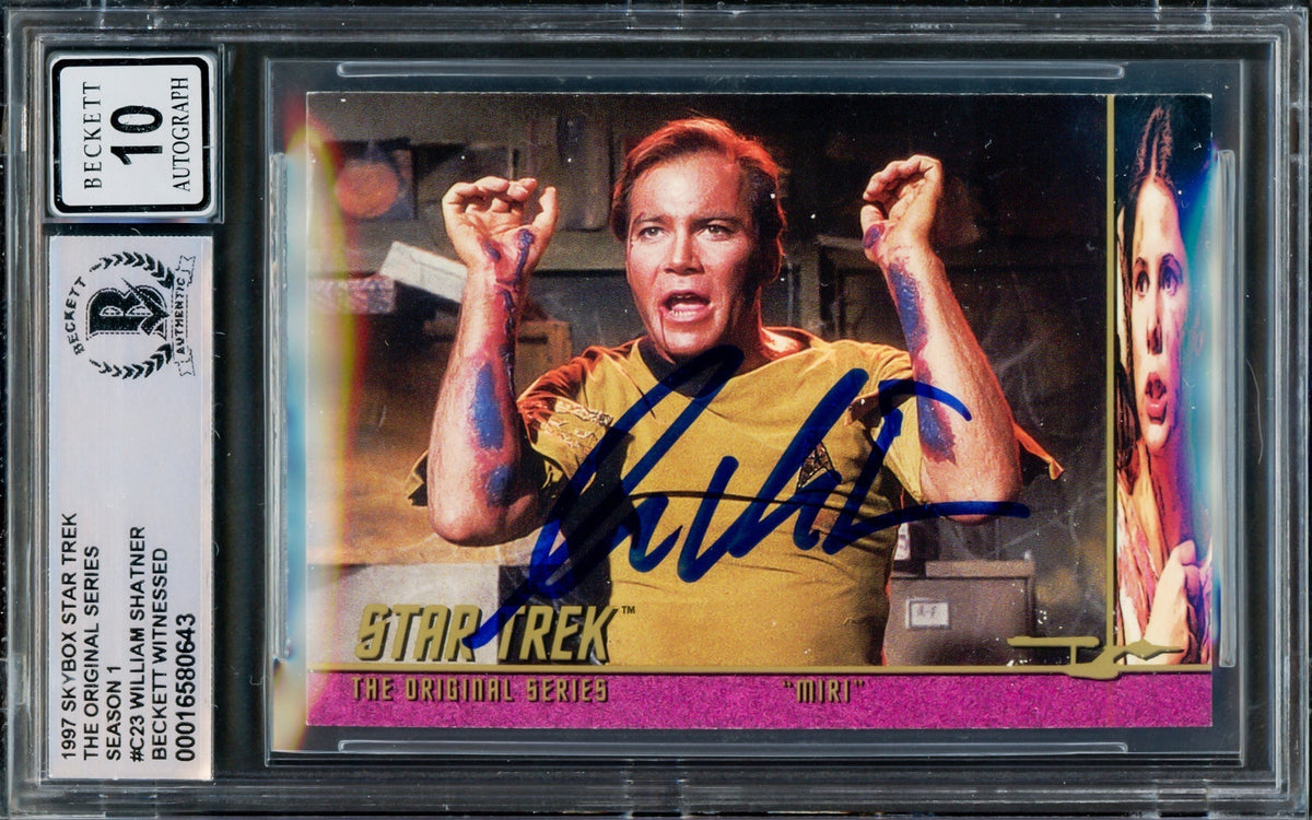 William Shatner Autographed 1997 Fleer Skybox Card #C23 Star Trek Captain Kirk Auto Grade Gem Mint 10 The Original Series Season 1 Beckett Bas #16580643