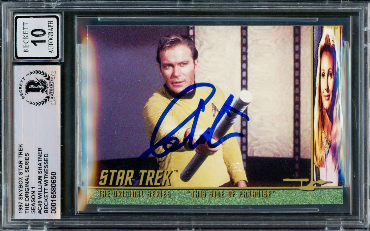 William Shatner Autographed 1997 Fleer Skybox Card #C49 Star Trek Captain Kirk Auto Grade Gem Mint 10 The Original Series Season 1 Beckett Bas #16580650