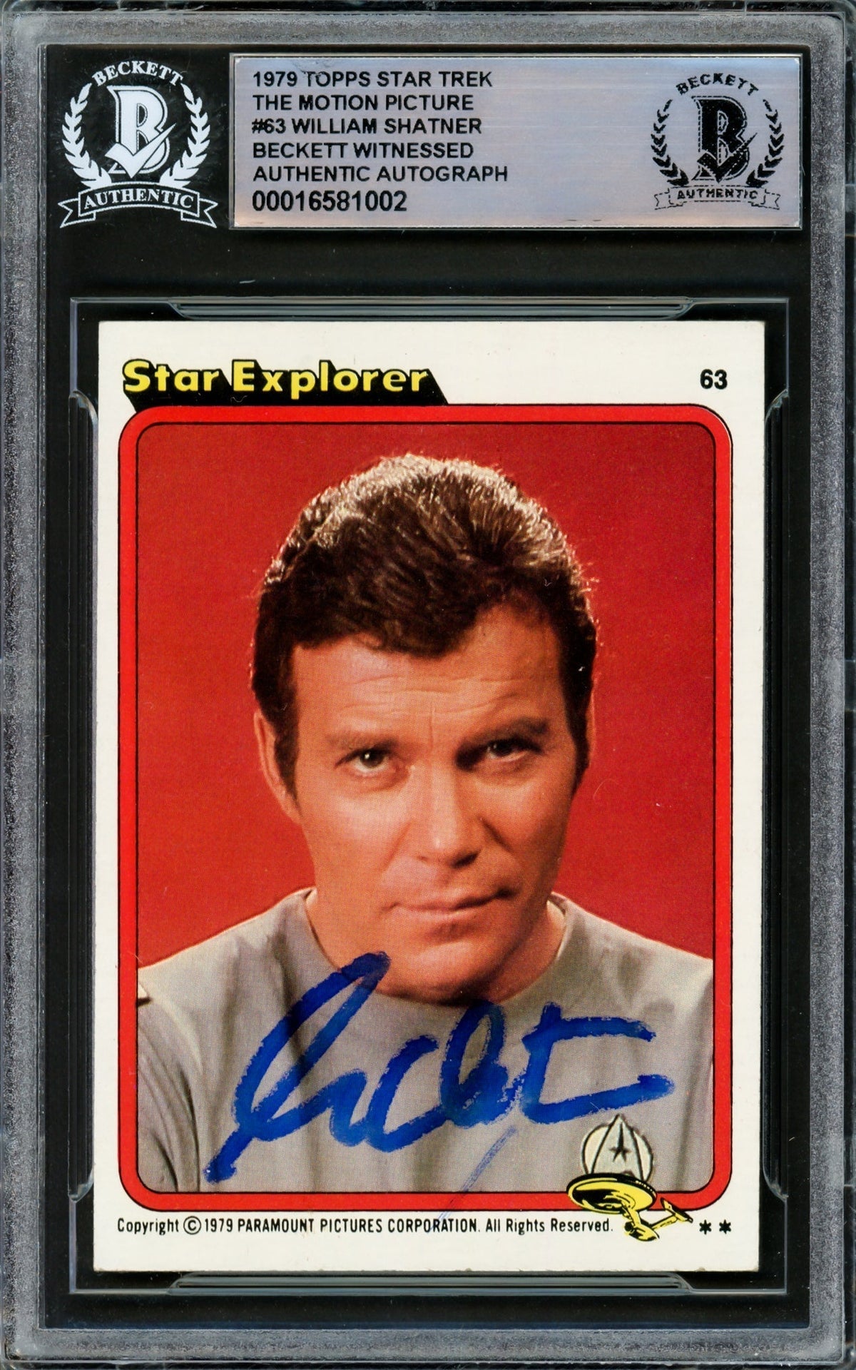 William Shatner Autographed 1979 Topps The Motion Picture Card #63 Star Trek Captain Kirk Beckett Bas #16581002