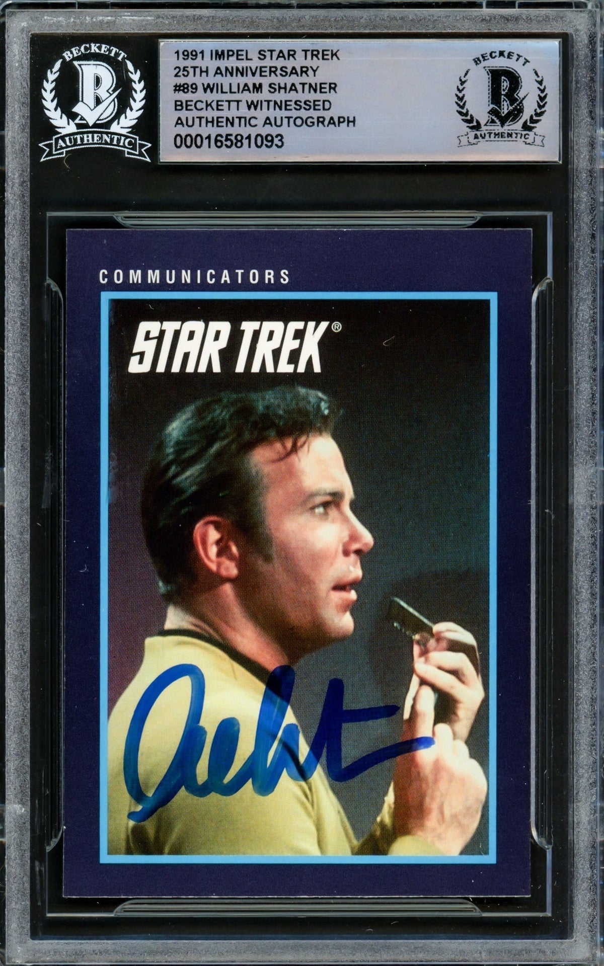 William Shatner Autographed 1991 Impel 25Th Anniversary Card #89 Star Trek Captain Kirk Beckett Bas #16581093