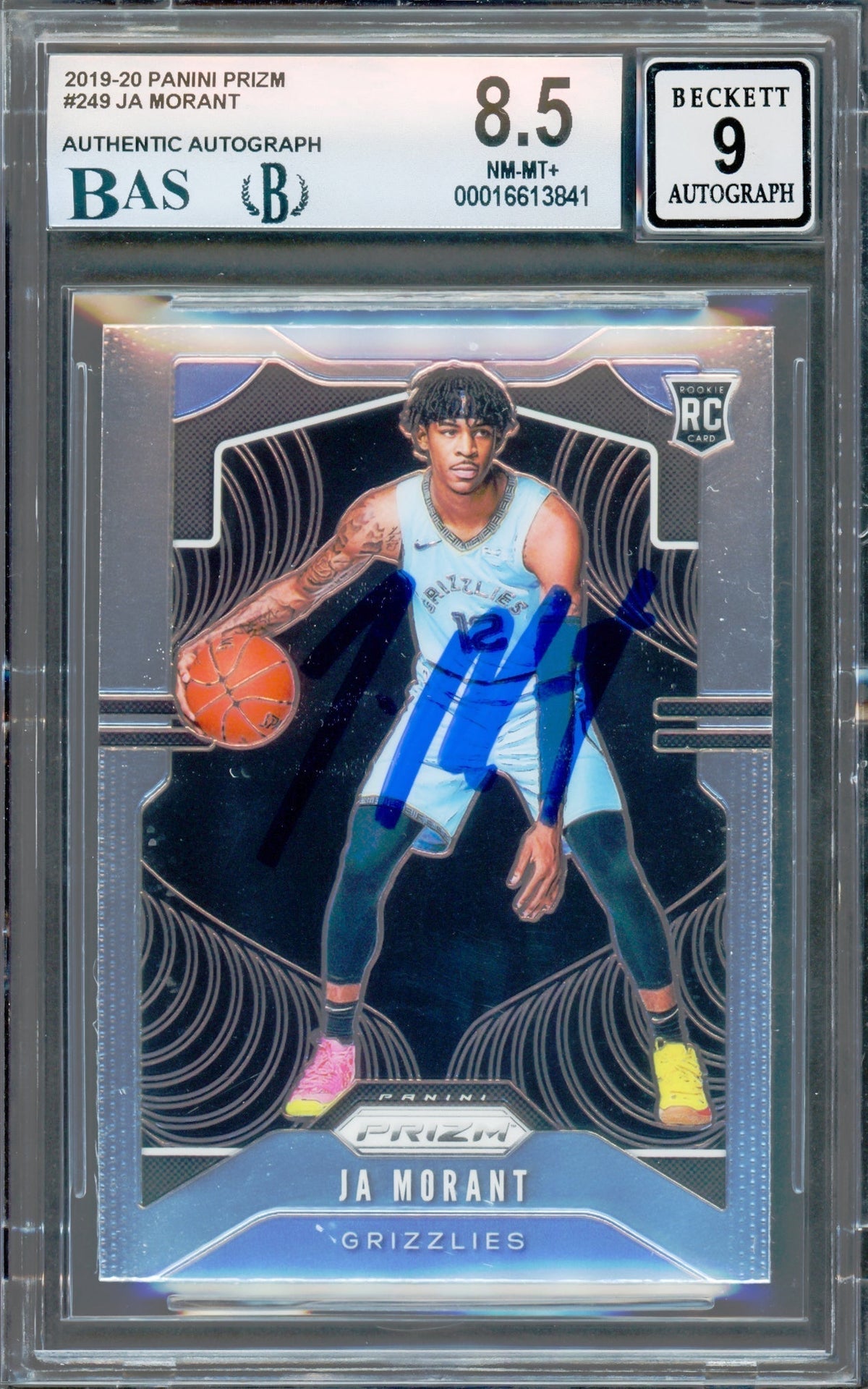 Ja Morant Autographed 2019-20 Panini Prizm Rookie Card #249 Memphis Grizzlies BGS 8.5 Auto Grade Mint 9 Beckett Bas #16643841