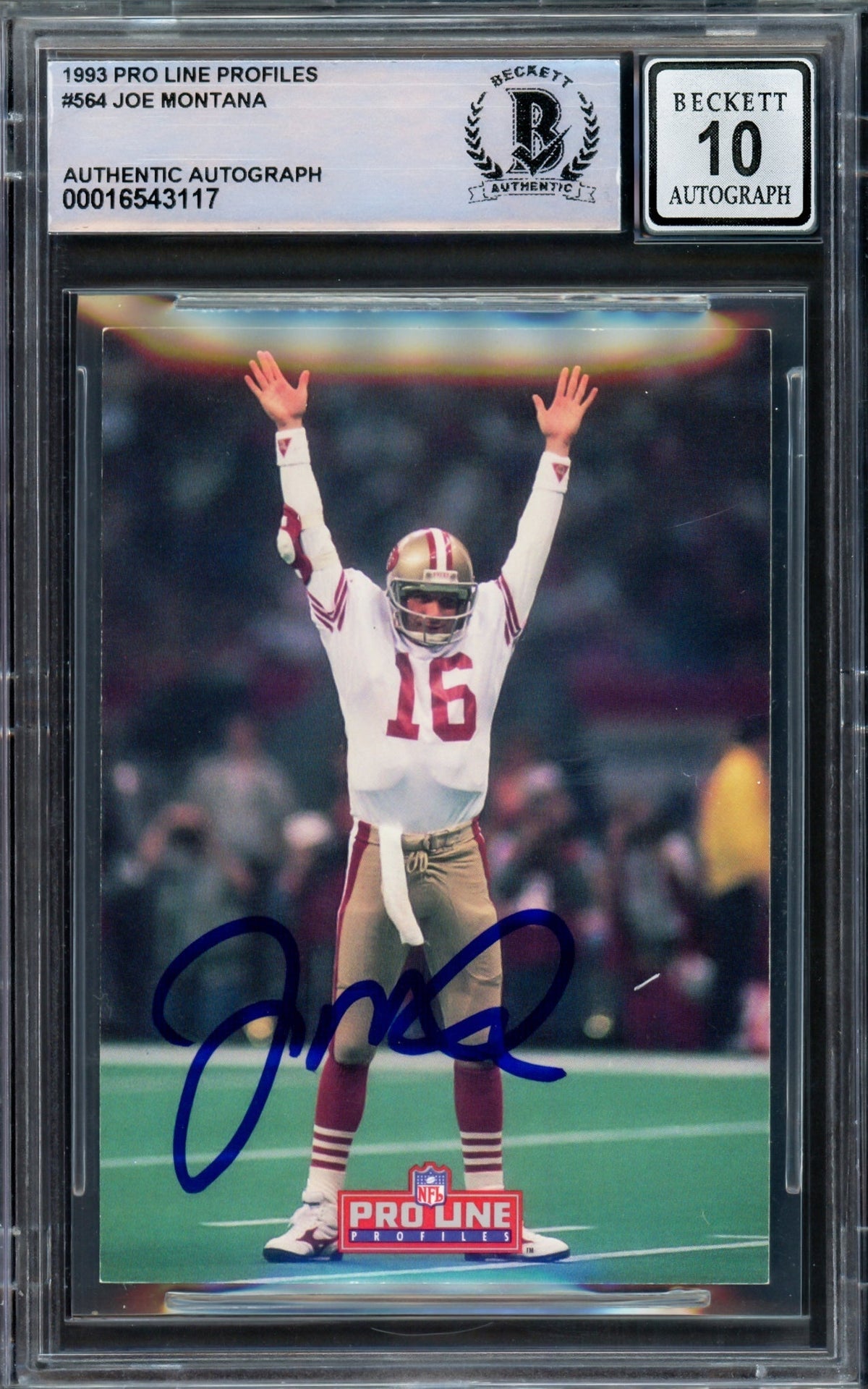 Joe Montana Autographed 1993 Proline Portraits Card #564 San Francisco 49Ers Auto Grade Gem Mint 10 Beckett Bas