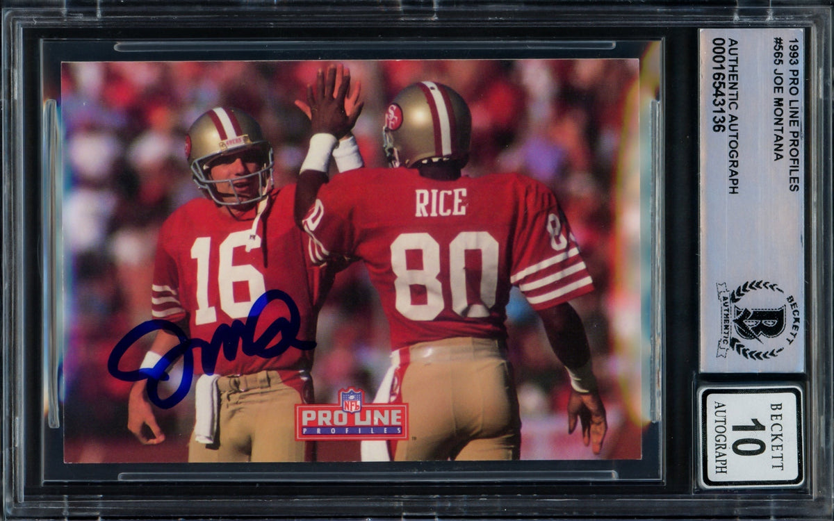 Joe Montana Autographed 1993 Proline Portraits Card #565 San Francisco 49Ers Auto Grade Gem Mint 10 Beckett Bas