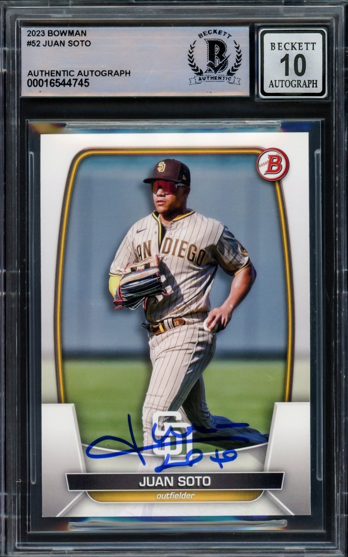 Juan Soto Autographed 2023 Bowman Card #52 New York Yankees Auto Grade Gem Mint 10 Beckett Bas