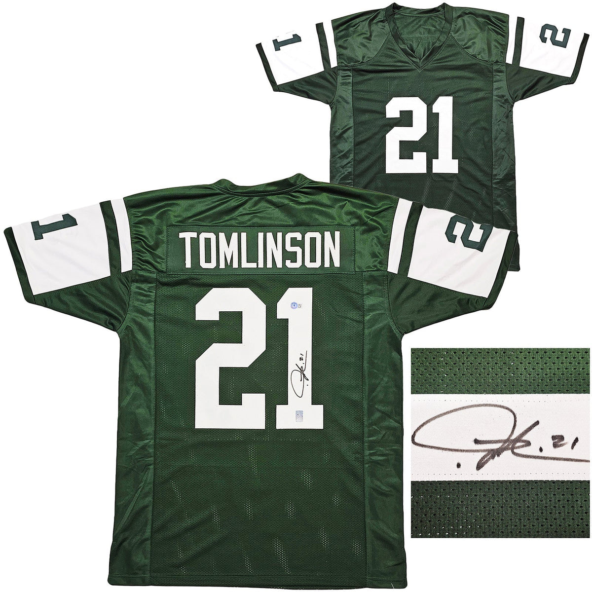 New York Jets Ladainian Tomlinson Autographed Green Jersey Beckett Bas Qr Stock #215002