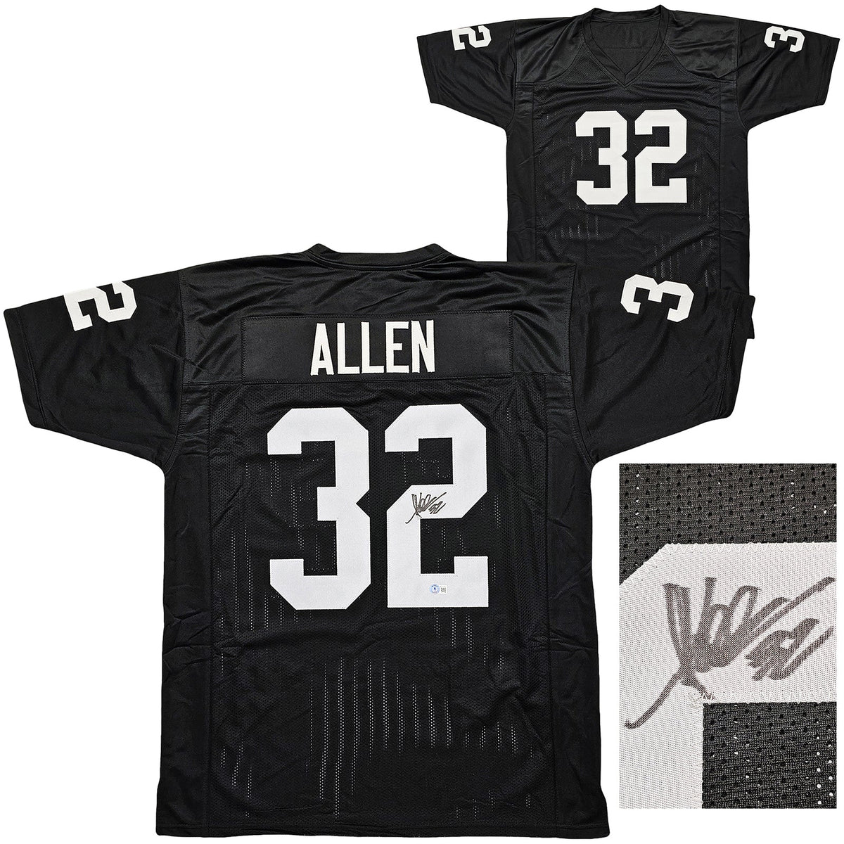 Oakland Raiders Marcus Allen Autographed Black Jersey Beckett Bas Witness Stock #215325