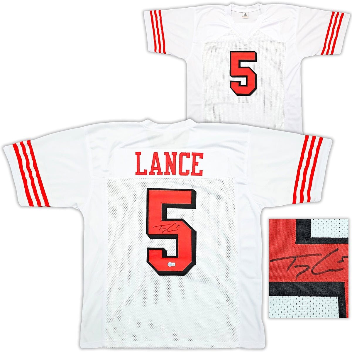 San Francisco 49Ers Trey Lance Autographed White Jersey Beckett Bas Witness Stock #215021