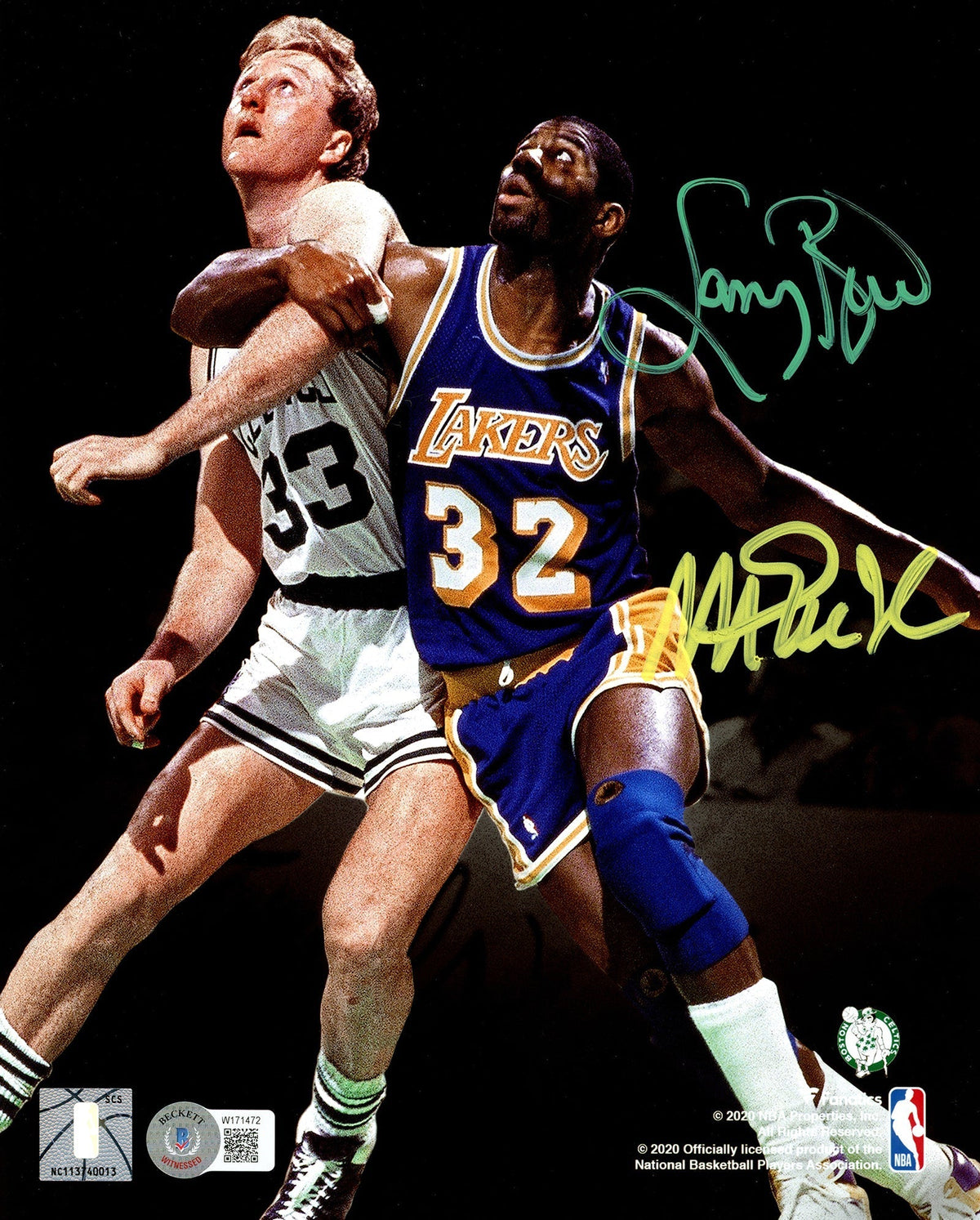 Larry Bird & Magic Johnson Autographed 8X10 Photo Boston Celtics & Los Angeles Lakers Beckett Bas Witness Stock #215034