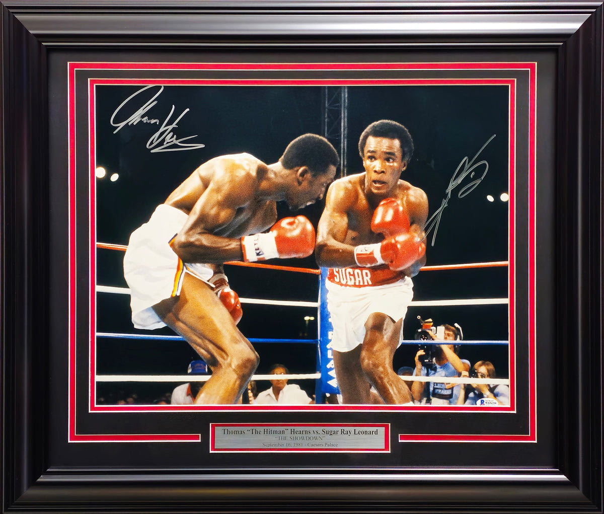 Sugar Ray Leonard & Thomas "Hitman" Hearns Autographed Framed 16X20 Photo Beckett Bas