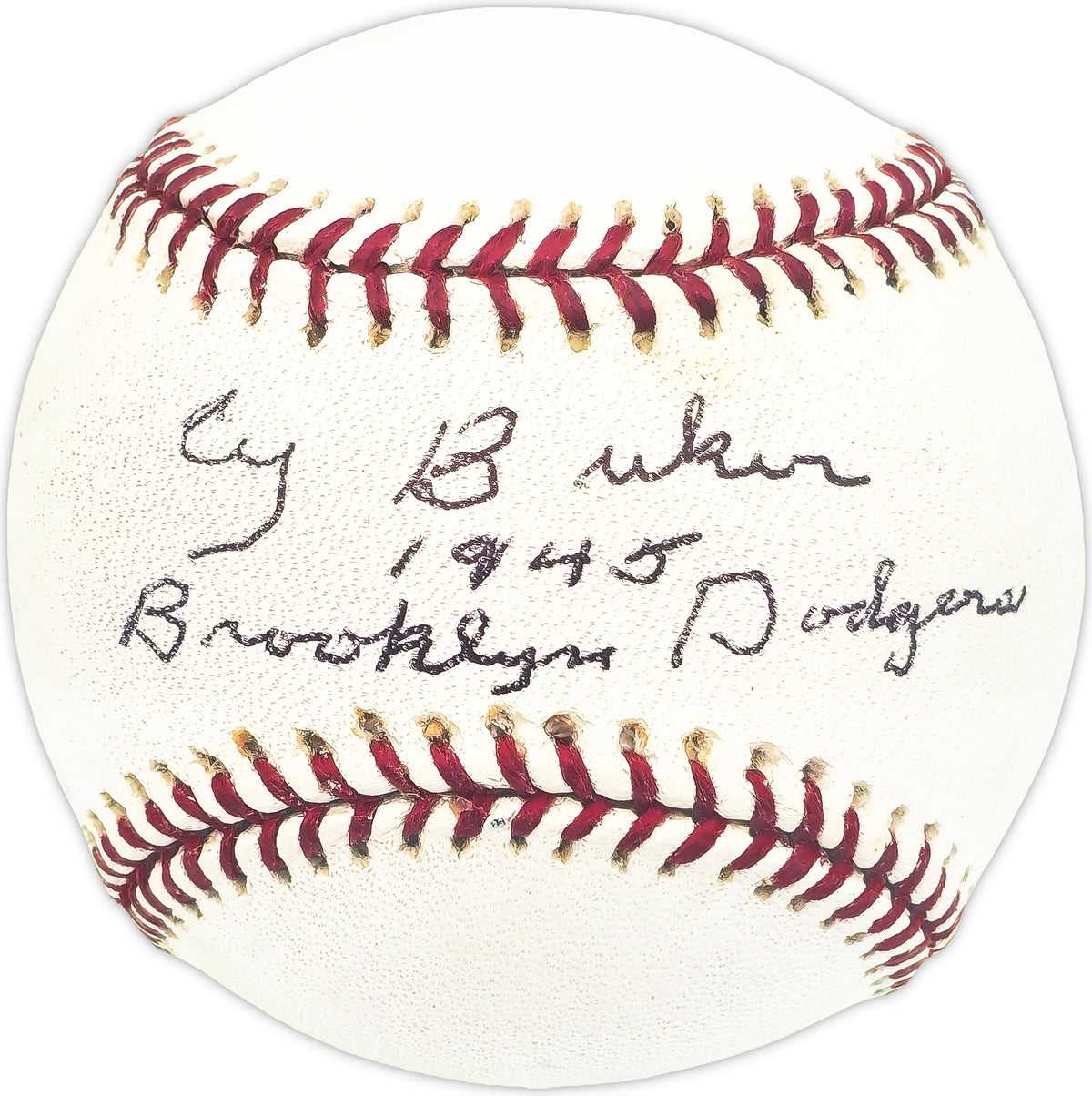 Cy Buker Autographed Official MLB Baseball Brooklyn Dodgers "1945 Brooklyn Dodgers" Beckett Bas Qr #Bm25903