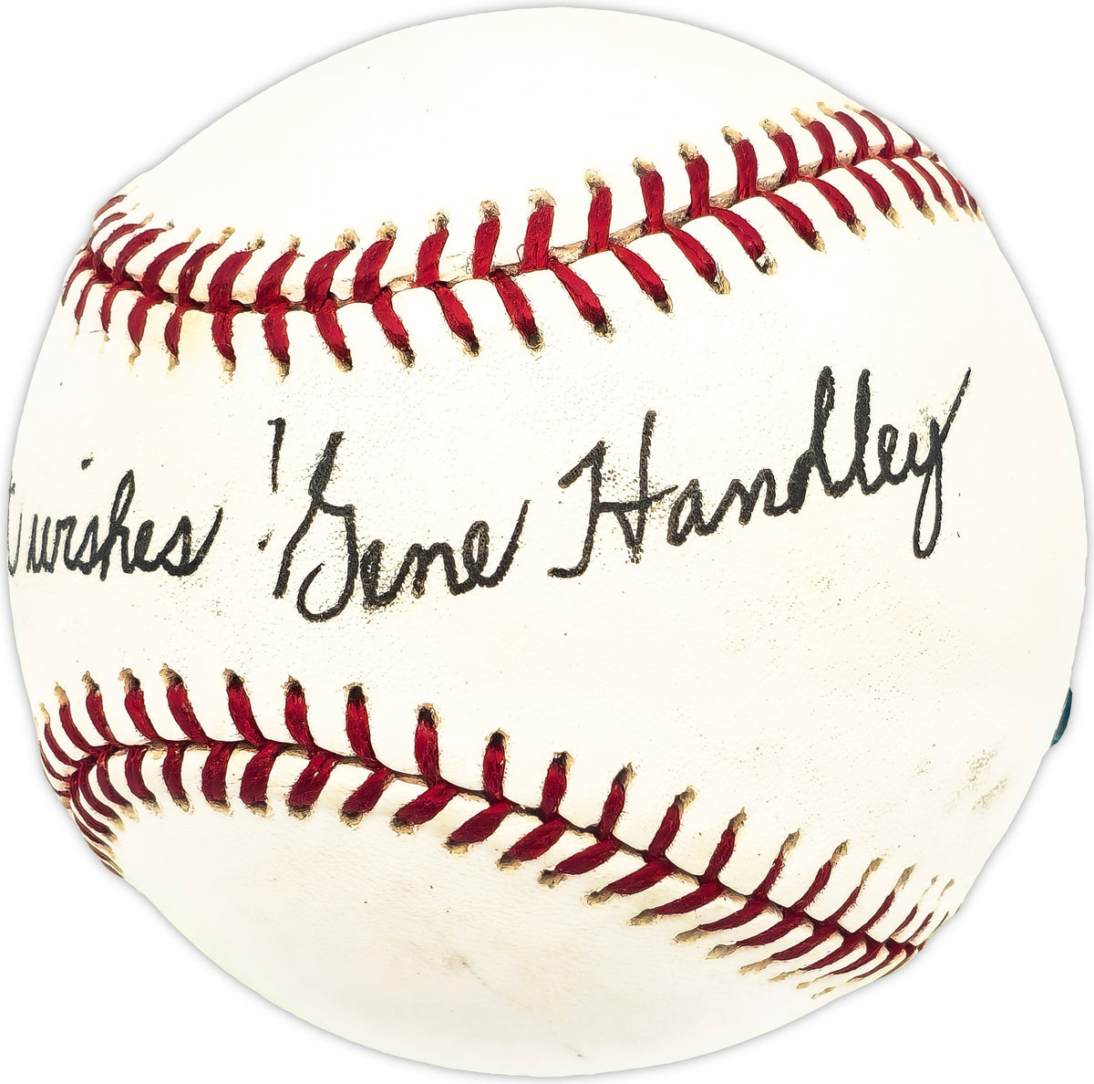 Gene Handley Autographed Official Al Baseball Philadelphia A's "Best Wishes" Beckett Bas Qr #Bm25949
