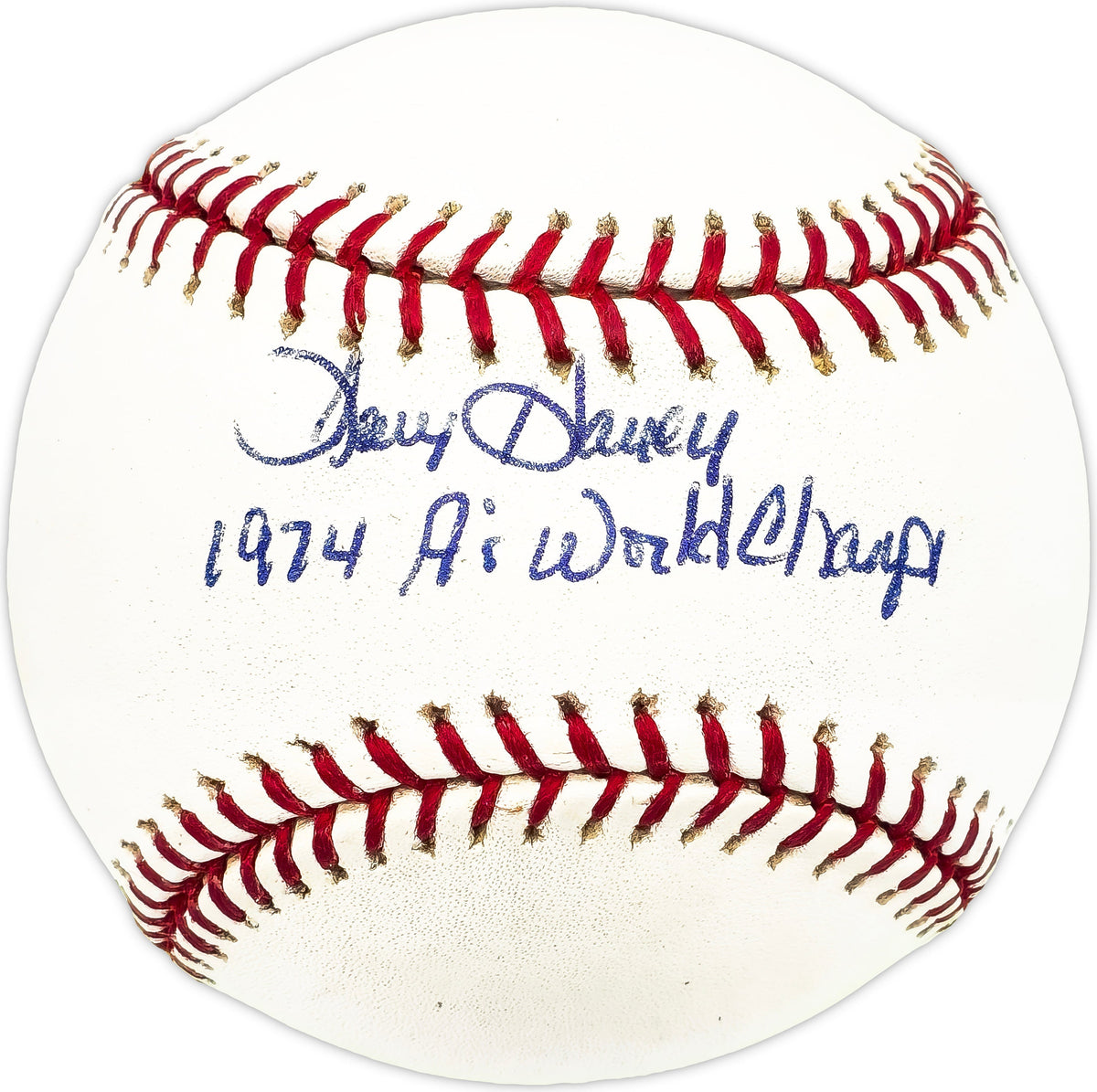 Larry Haney Autographed Official MLB Baseball Oakland A's "1974 A's World Champs" Beckett Bas Qr #Bm17824