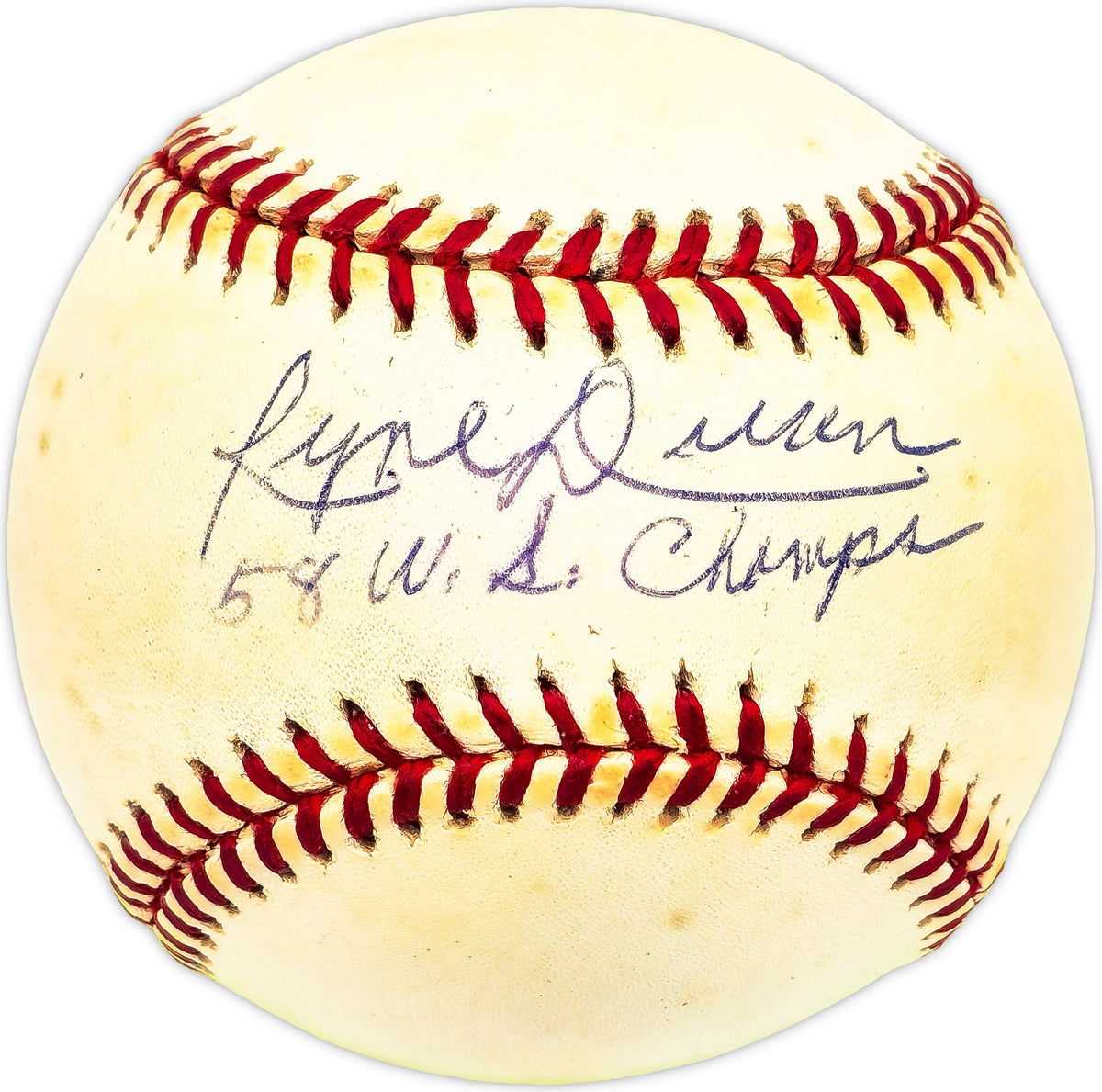 Ryne Duren Autographed Official Al Baseball New York Yankees "58 Ws Champs"