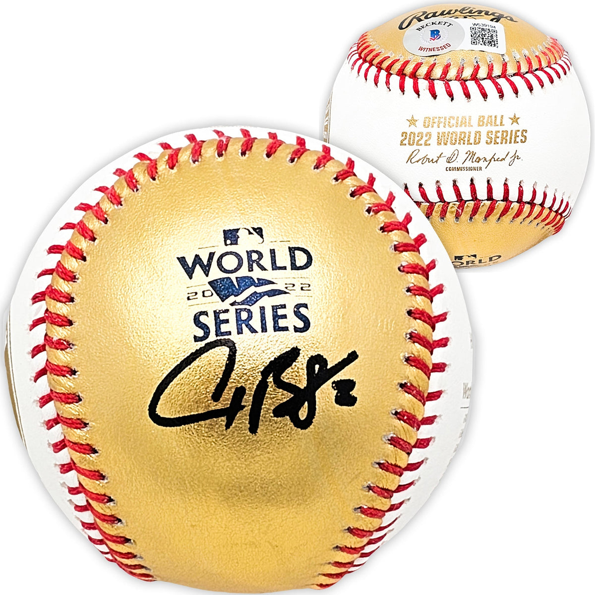 Alex Bregman Autographed Official 2022 Gold World Series Gold MLB Baseball Houston Astros Beckett Bas Witness Stock #215394